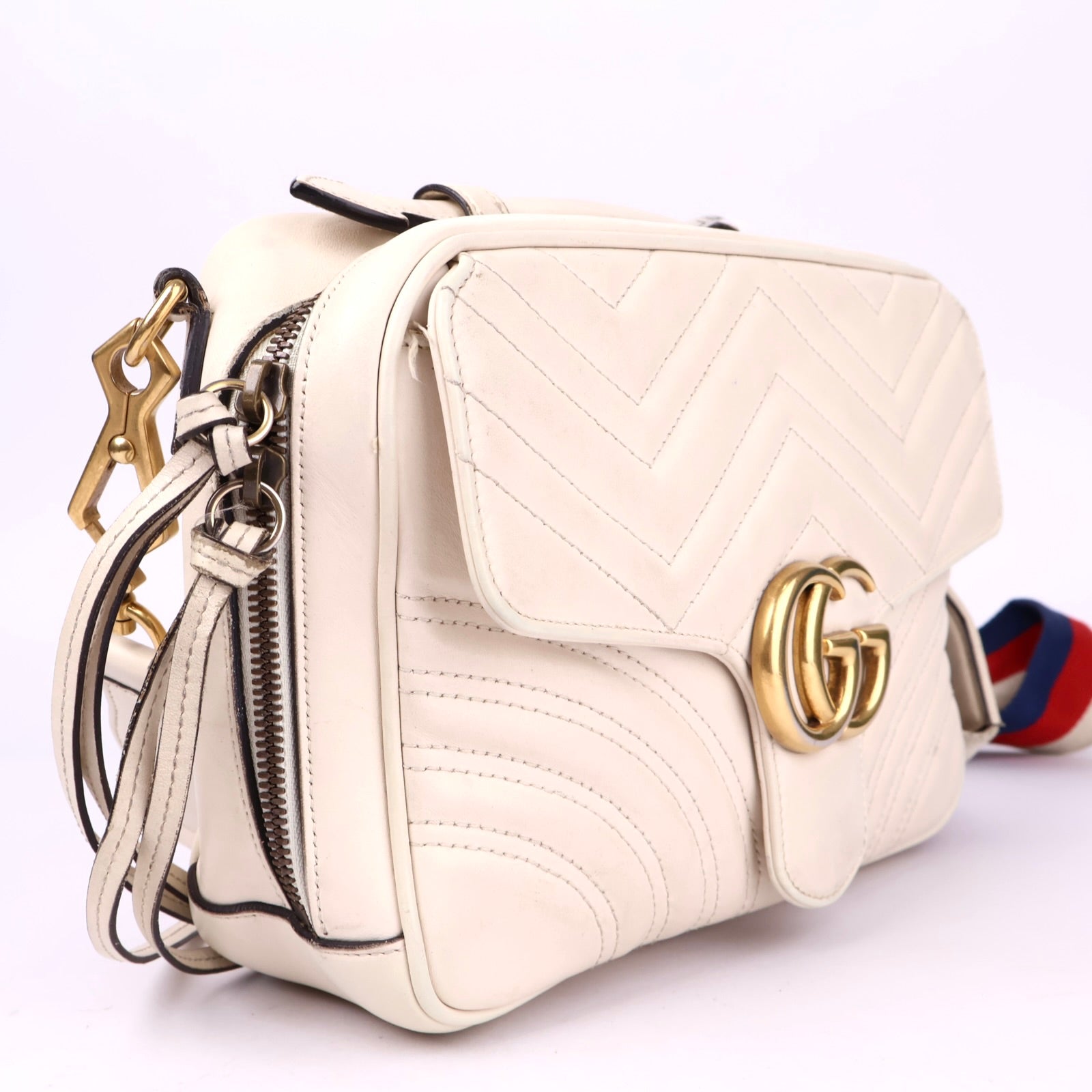 J2113 Gucci Small Calfskin GG Marmont Top Handle- Pre Owned
