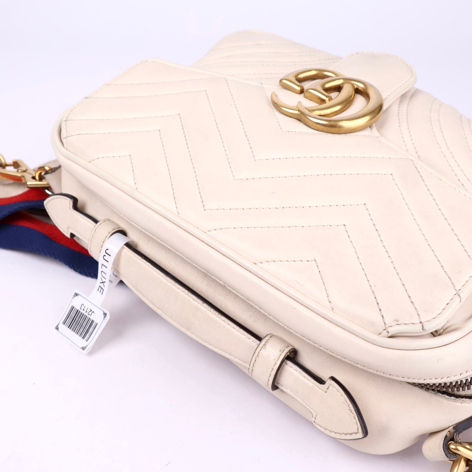 J2113 Gucci Small Calfskin GG Marmont Top Handle- Pre Owned