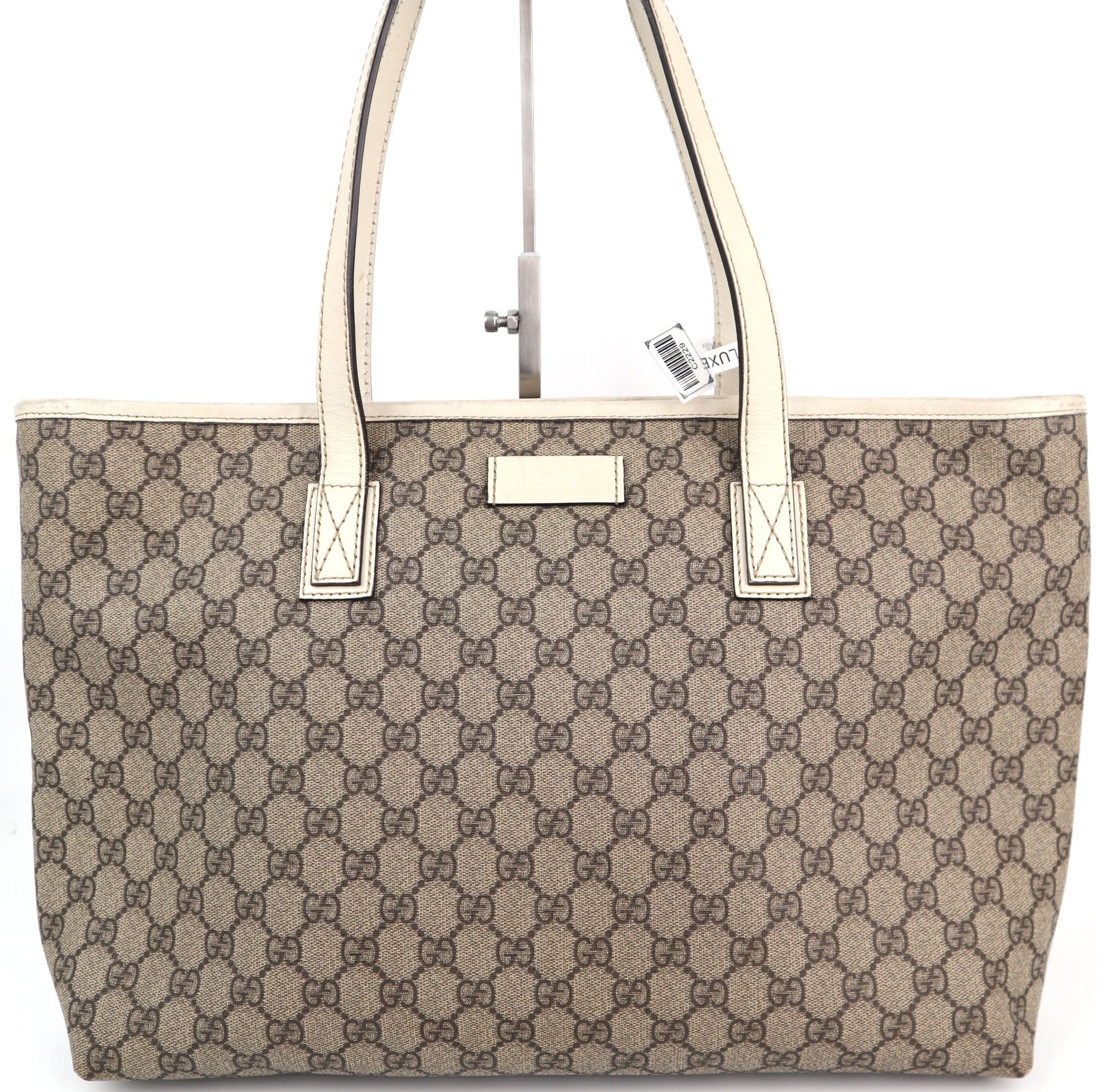 C2229 Gucci Tote Bag GG Supreme Joy Medium Zip | Pre-Owned Very Good Brown Coated Canvas And Leather Trim