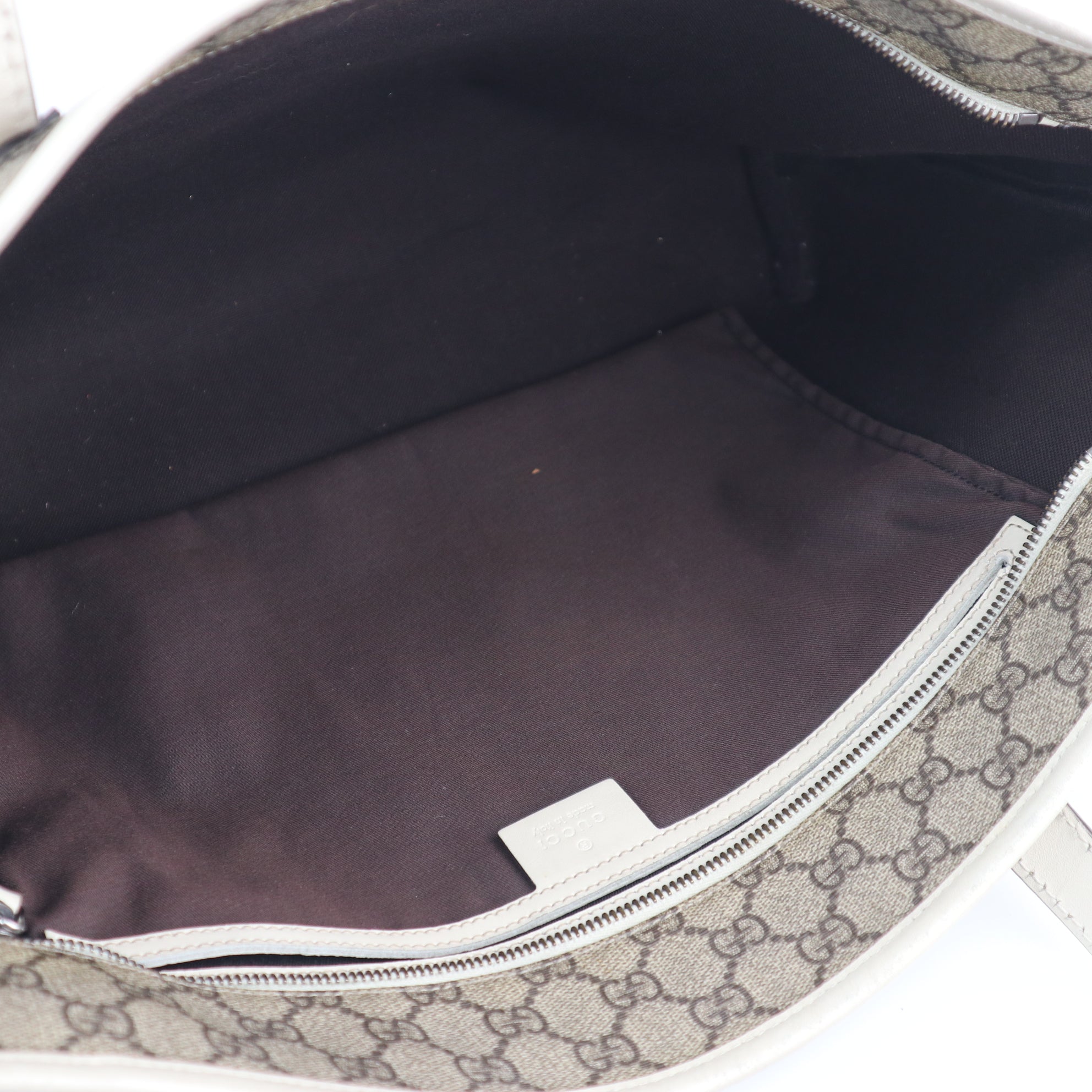C2229 Gucci Tote Bag GG Supreme Joy Medium Zip | Pre-Owned Very Good Brown Coated Canvas And Leather Trim