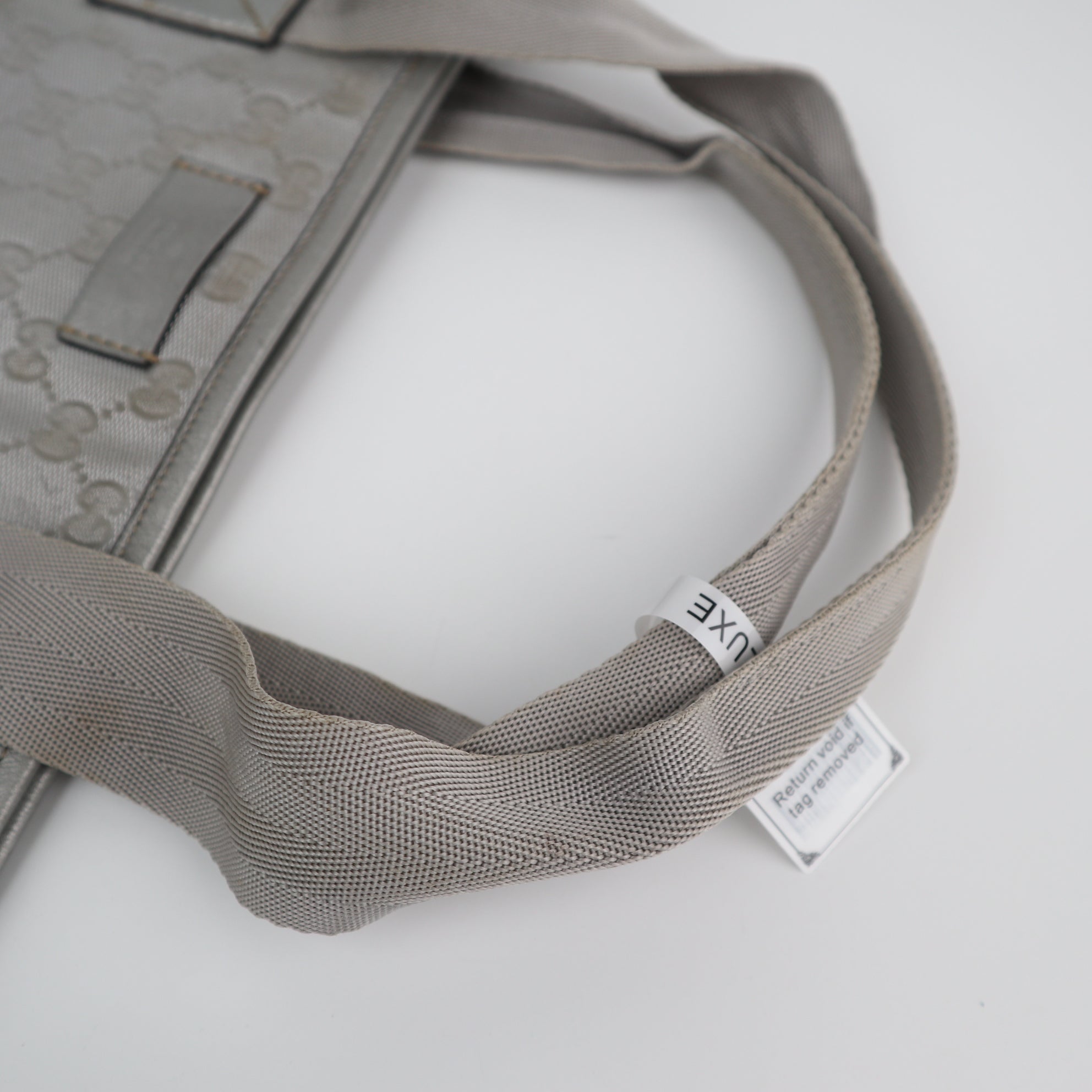 C2232 Gucci Tote Bag GG Web Large | Pre-Owned Very Good Silver Coated Canvas And Leather Trim