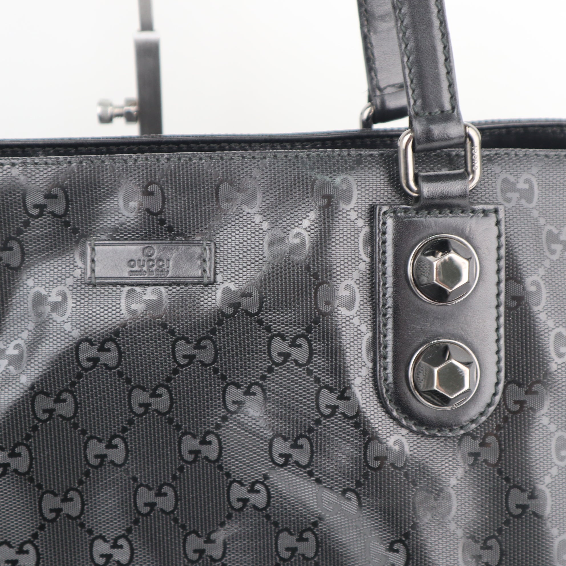 C2233 Gucci Tote Bag GG Stud Medium Joy | Pre-Owned Excellent Black Coated Canvas And Leather Trim
