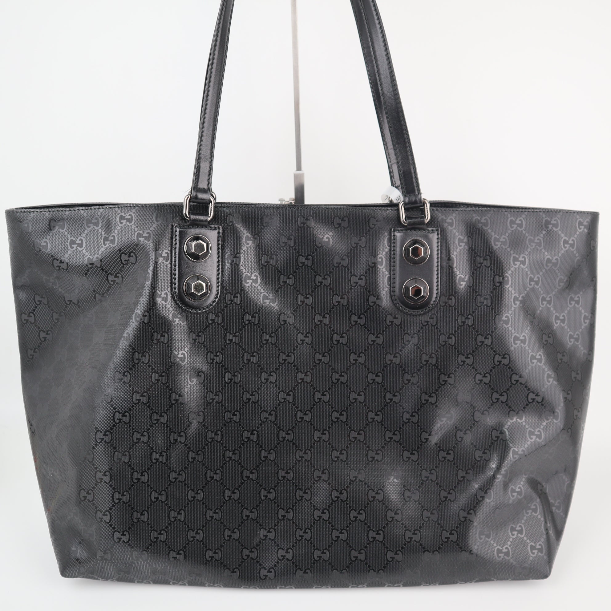 C2233 Gucci Tote Bag GG Stud Medium Joy | Pre-Owned Excellent Black Coated Canvas And Leather Trim