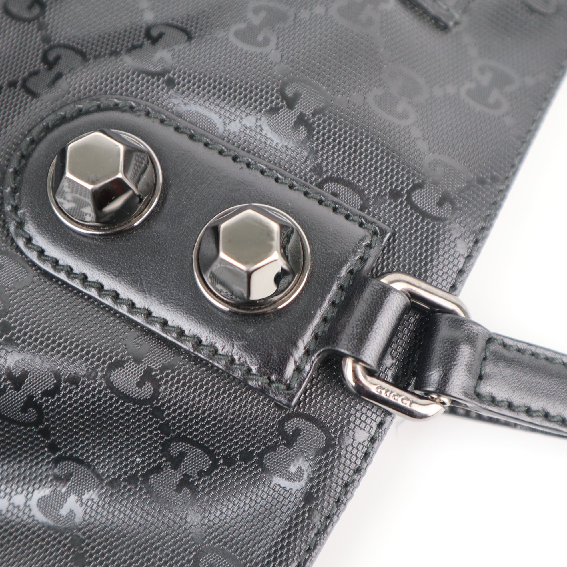 C2233 Gucci Tote Bag GG Stud Medium Joy | Pre-Owned Excellent Black Coated Canvas And Leather Trim