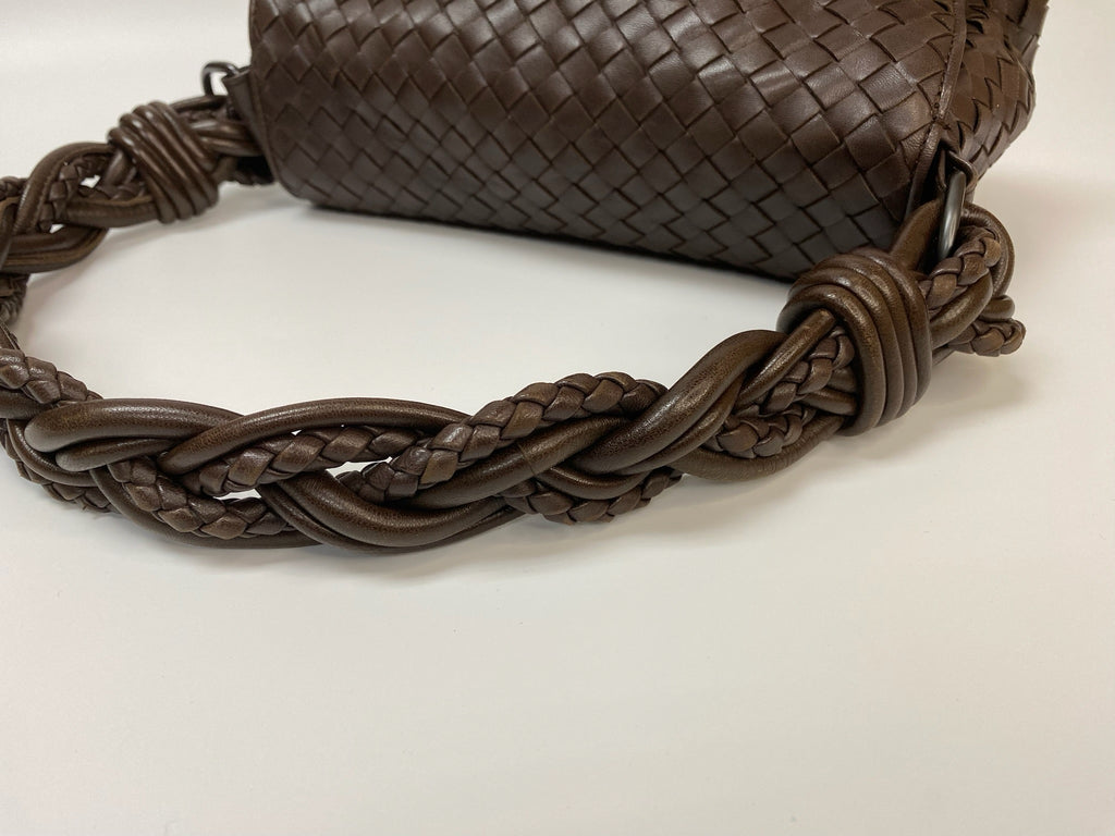 J2849 Bottega Veneta Shoulder Bag BV Dark Brown Intrecciato Double Flap Shoulder Bag | Pre-Owned  Brown