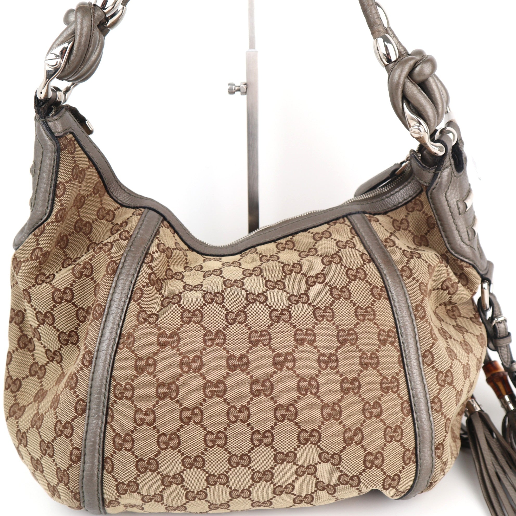 C2236 Gucci Shoulder Bag Techno Horsebit Hobo | Pre-Owned Very Good Brown Canvas And Leather Trim