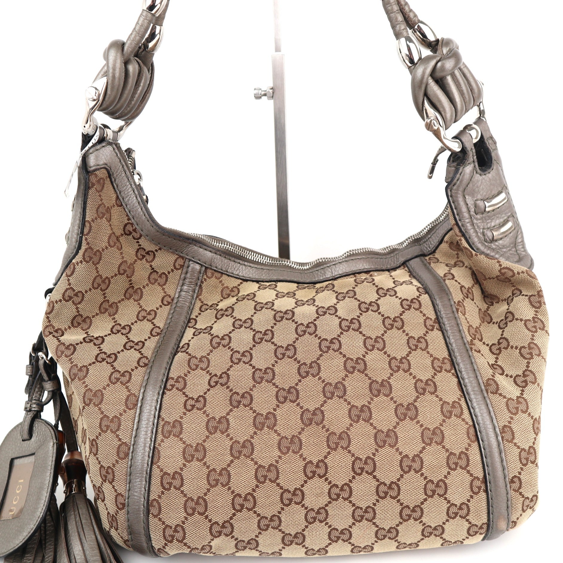 C2236 Gucci Shoulder Bag Techno Horsebit Hobo | Pre-Owned Very Good Brown Canvas And Leather Trim