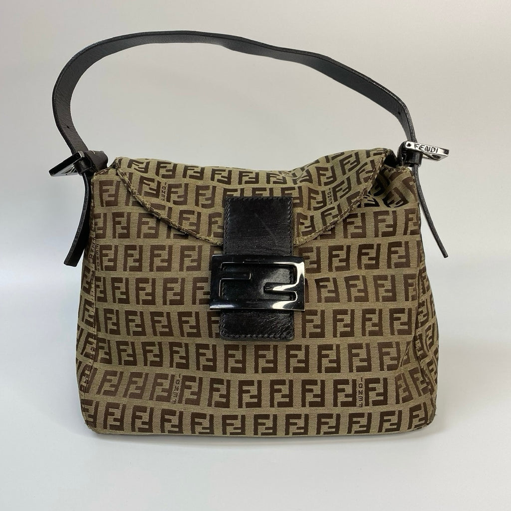 J2846 Fendi Shoulder Bag Zucchino Cnavas FF Double Flap Shoulder Bag | Pre-Owned Brown Canvas FF Monogram