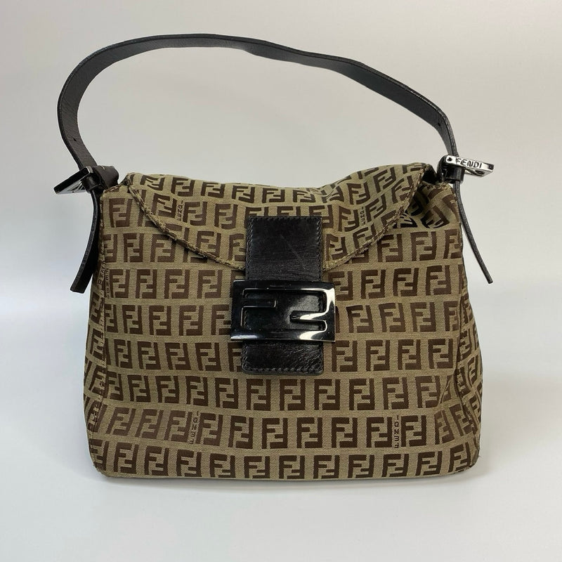 J2846 Fendi Shoulder Bag Zucchino Cnavas FF Double Flap Shoulder Bag | Pre-Owned Brown Canvas FF Monogram
