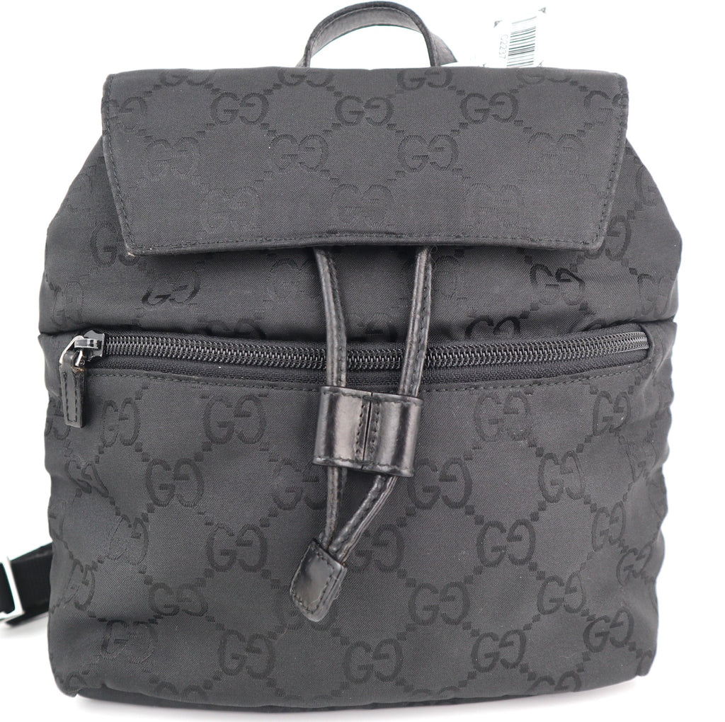C2237# Gucci Backpack GG Small Backpack | Pre-Owned Very Good Black Canvas And Nylon With Leather Trim