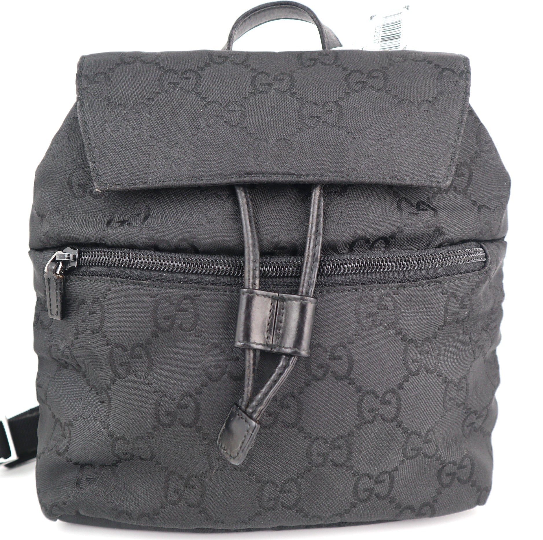 C2237 Gucci Backpack GG Small Backpack | Pre-Owned Very Good Black Canvas And Nylon With Leather Trim