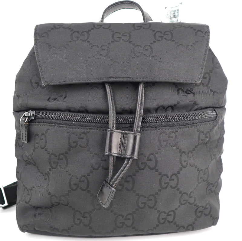 C2237 Gucci Backpack GG Small Backpack | Pre-Owned Very Good Black Canvas And Nylon With Leather Trim
