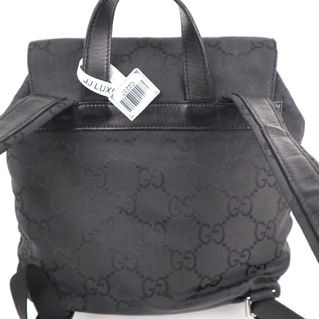 C2237# Gucci Backpack GG Small Backpack | Pre-Owned Very Good Black Canvas And Nylon With Leather Trim