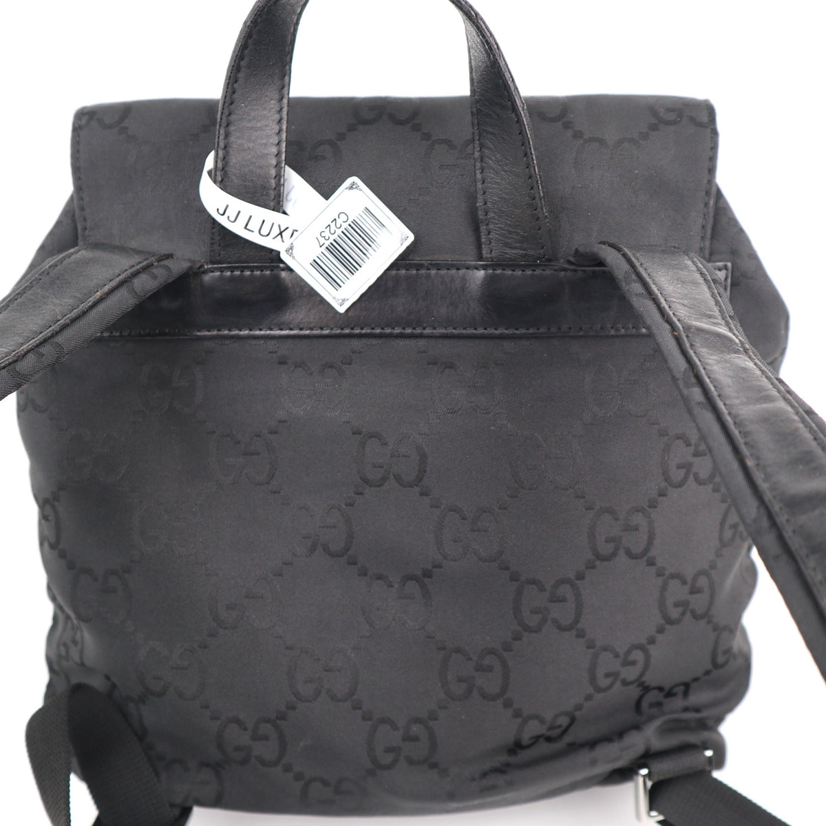 C2237# Gucci Backpack GG Small Backpack | Pre-Owned Very Good Black Canvas And Nylon With Leather Trim
