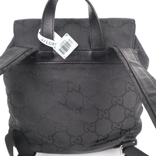 C2237# Gucci Backpack GG Small Backpack | Pre-Owned Very Good Black Canvas And Nylon With Leather Trim
