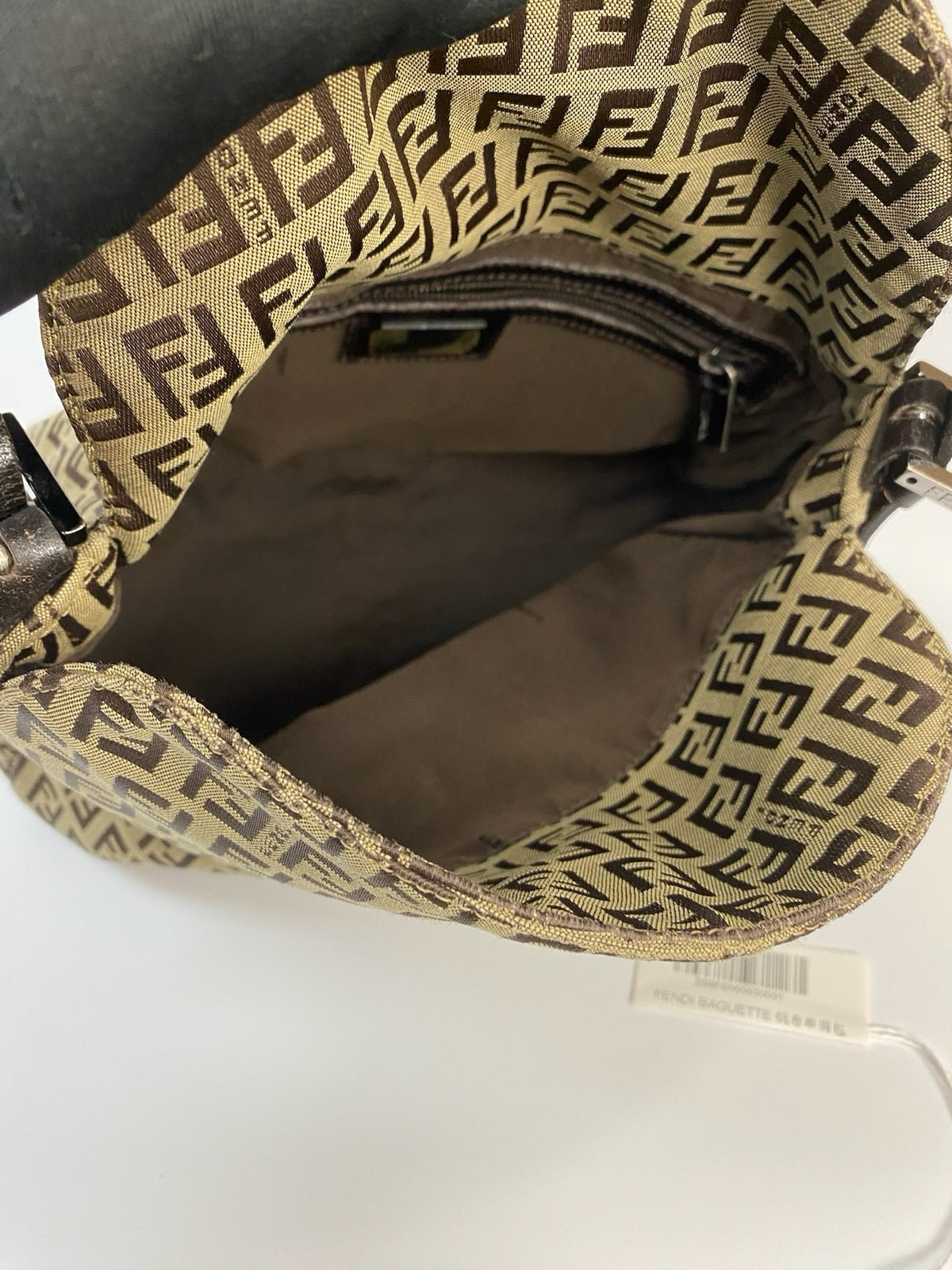 J2846 Fendi Shoulder Bag Zucchino Cnavas FF Double Flap Shoulder Bag | Pre-Owned Brown Canvas FF Monogram
