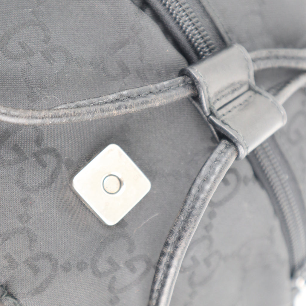 C2237# Gucci Backpack GG Small Backpack | Pre-Owned Very Good Black Canvas And Nylon With Leather Trim