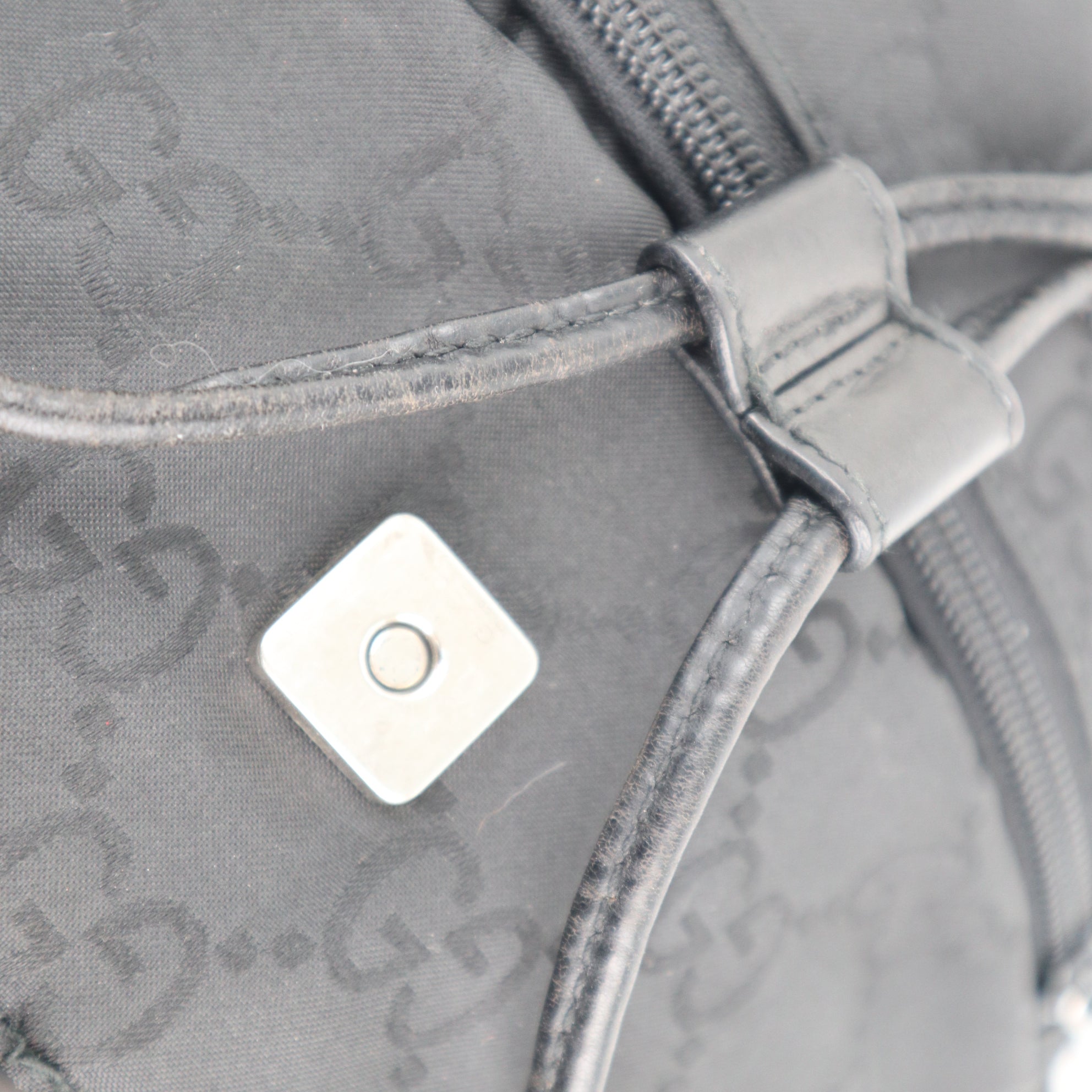 C2237 Gucci Backpack GG Small Backpack | Pre-Owned Very Good Black Canvas And Nylon With Leather Trim