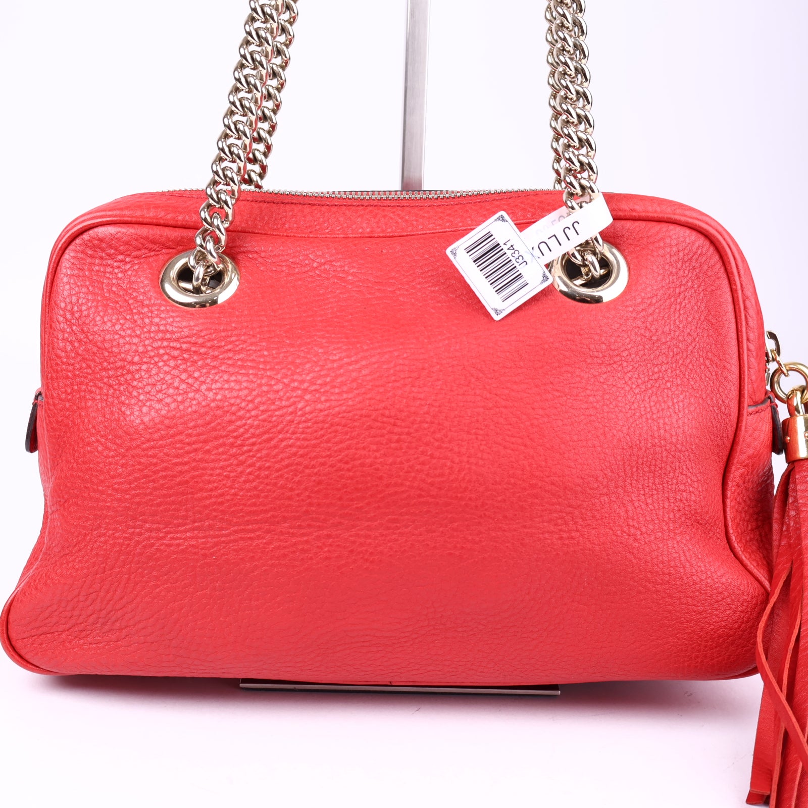 J3341 Gucci Red Pebbled Leather Soho Chain Shoulder Bag- Pre Owned