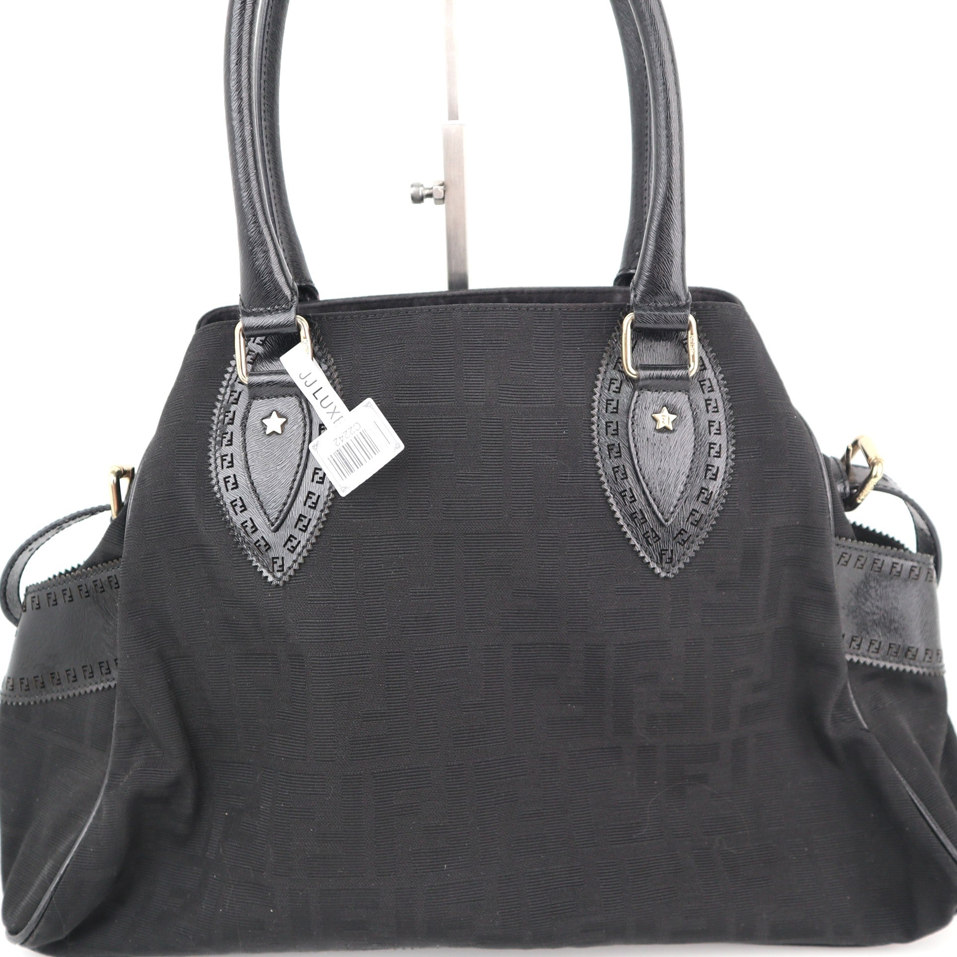 C2242 Fendi Shoulder Bag Zucca Medium Bag de Jour | Pre-Owned Very Good Black Canvas And Leather Trim