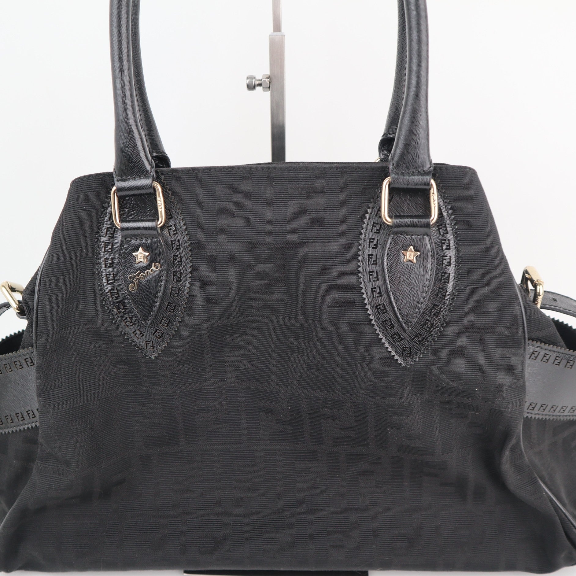 C2242 Fendi Shoulder Bag Zucca Medium Bag de Jour | Pre-Owned Very Good Black Canvas And Leather Trim