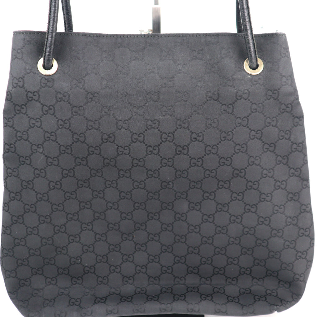 C2243 Gucci Tote Bag Monogram Gifford | Pre-Owned Very Good Black Nylon And Leather Trim