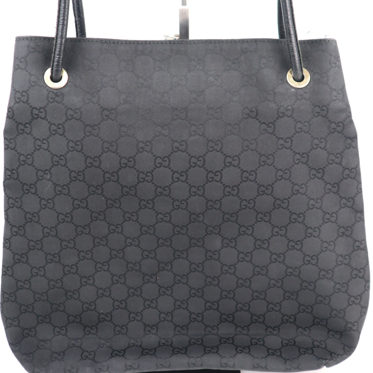 C2243 Gucci Tote Bag Monogram Gifford | Pre-Owned Very Good Black Nylon And Leather Trim