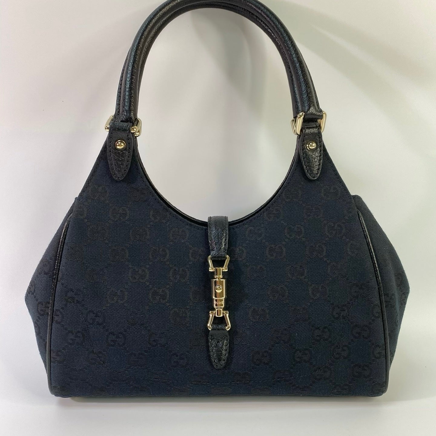 J2945 Gucci Top Handle Bag GG Canvas Jackie Handbag | Pre-Owned Brown Canvas GG Monogram