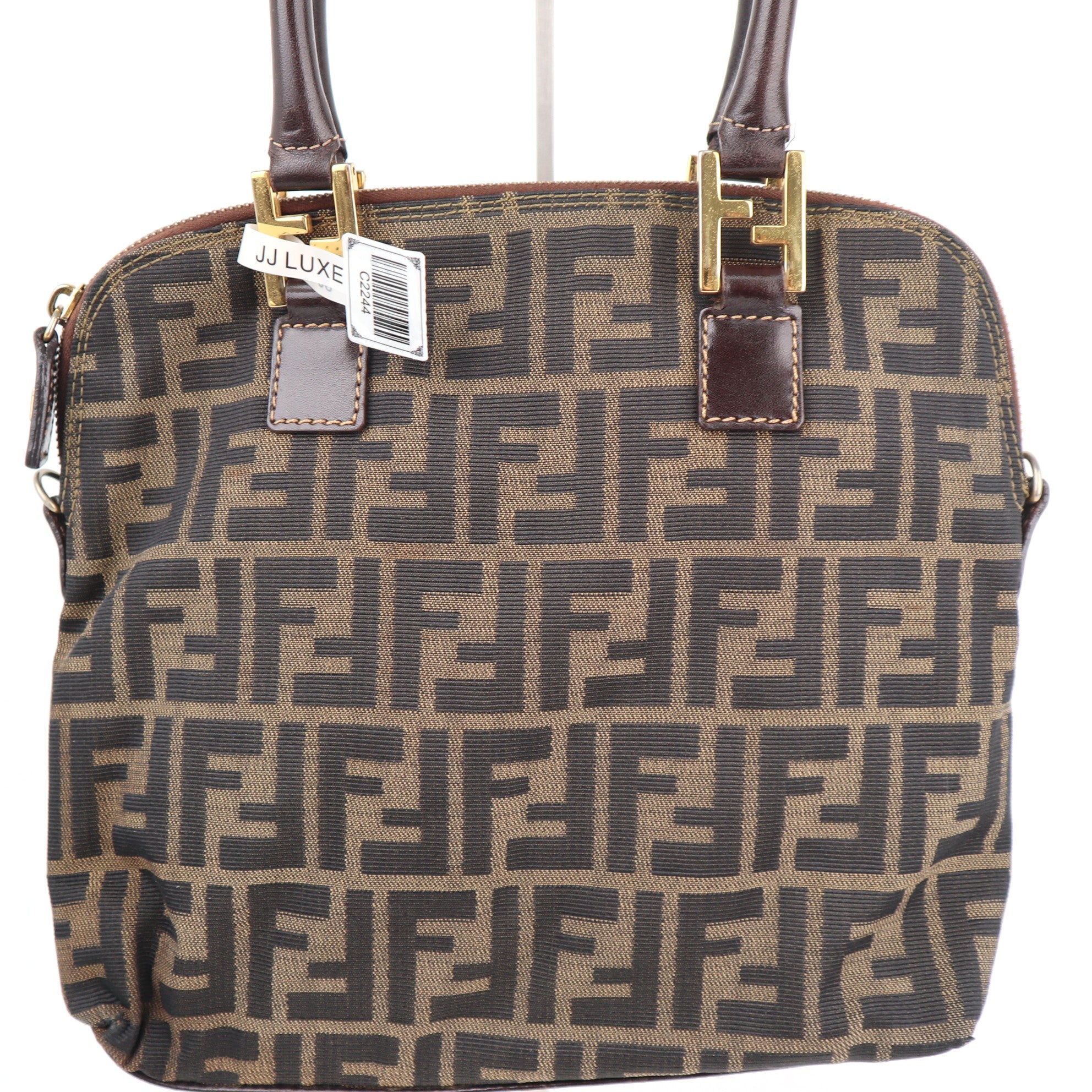 C2244 Fendi Top Handle Bag Zucca Dome Satchel | Pre-Owned Excellent Brown Canvas And Leather Trim