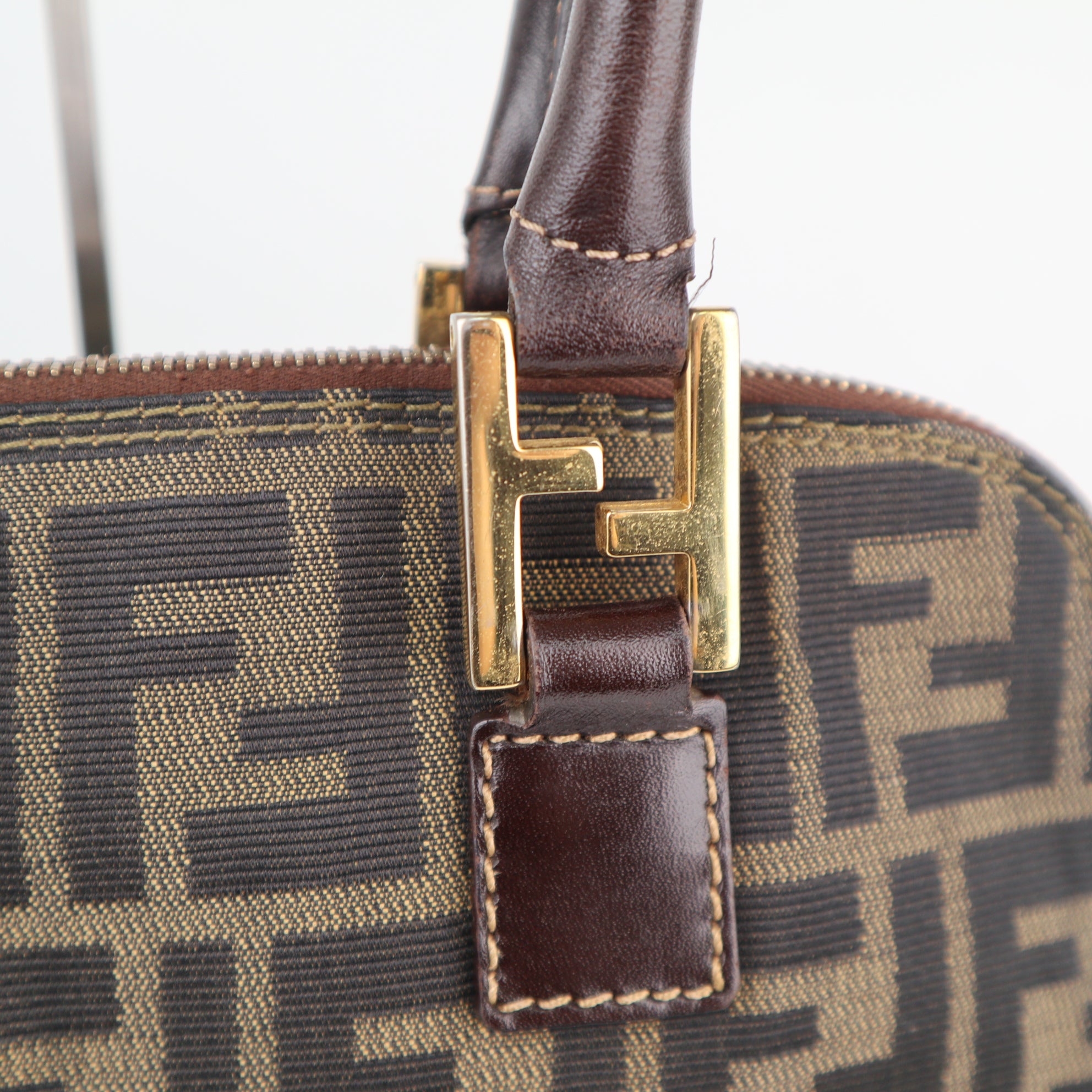 C2244 Fendi Top Handle Bag Zucca Dome Satchel | Pre-Owned Excellent Brown Canvas And Leather Trim