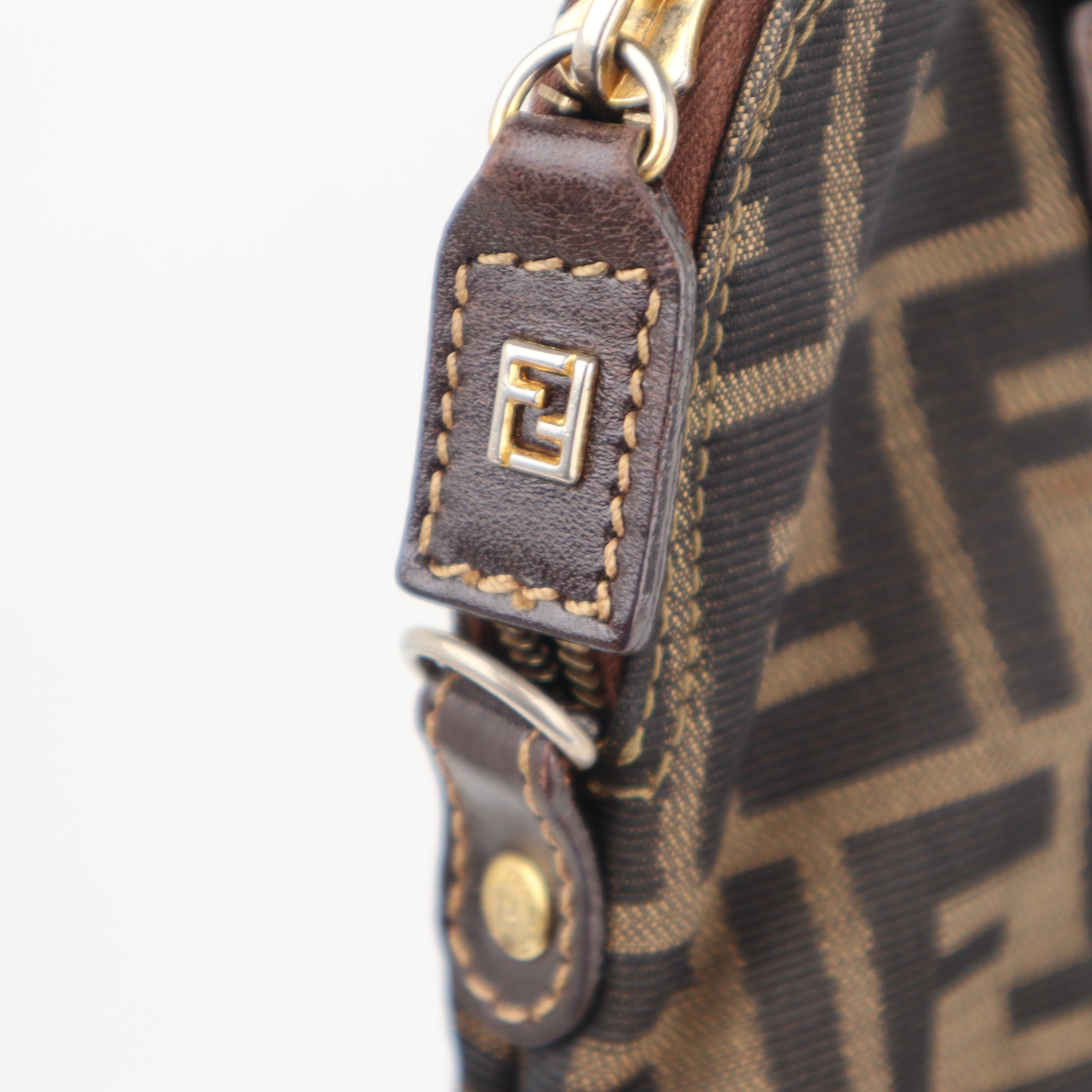 C2244 Fendi Top Handle Bag Zucca Dome Satchel | Pre-Owned Excellent Brown Canvas And Leather Trim