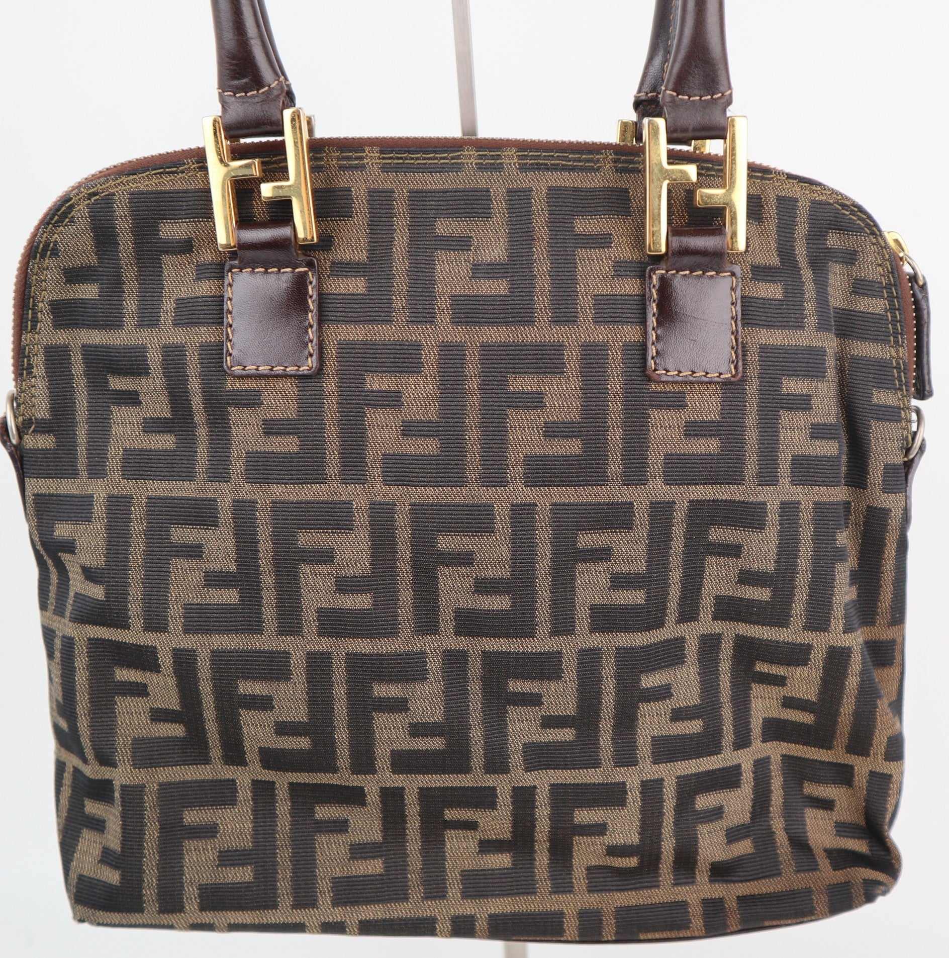 C2244 Fendi Top Handle Bag Zucca Dome Satchel | Pre-Owned Excellent Brown Canvas And Leather Trim