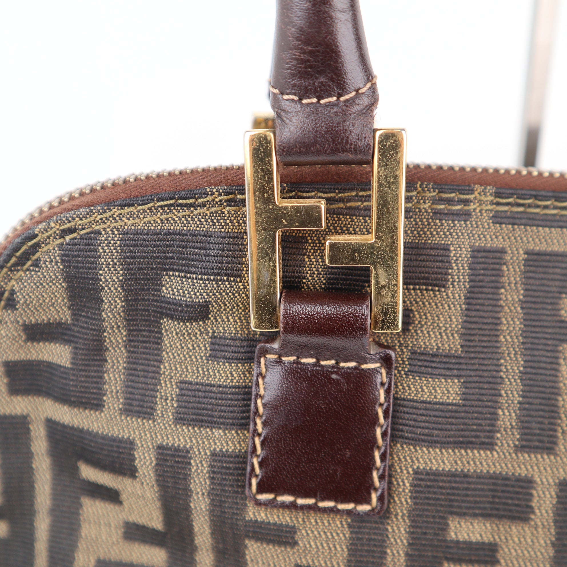C2244 Fendi Top Handle Bag Zucca Dome Satchel | Pre-Owned Excellent Brown Canvas And Leather Trim