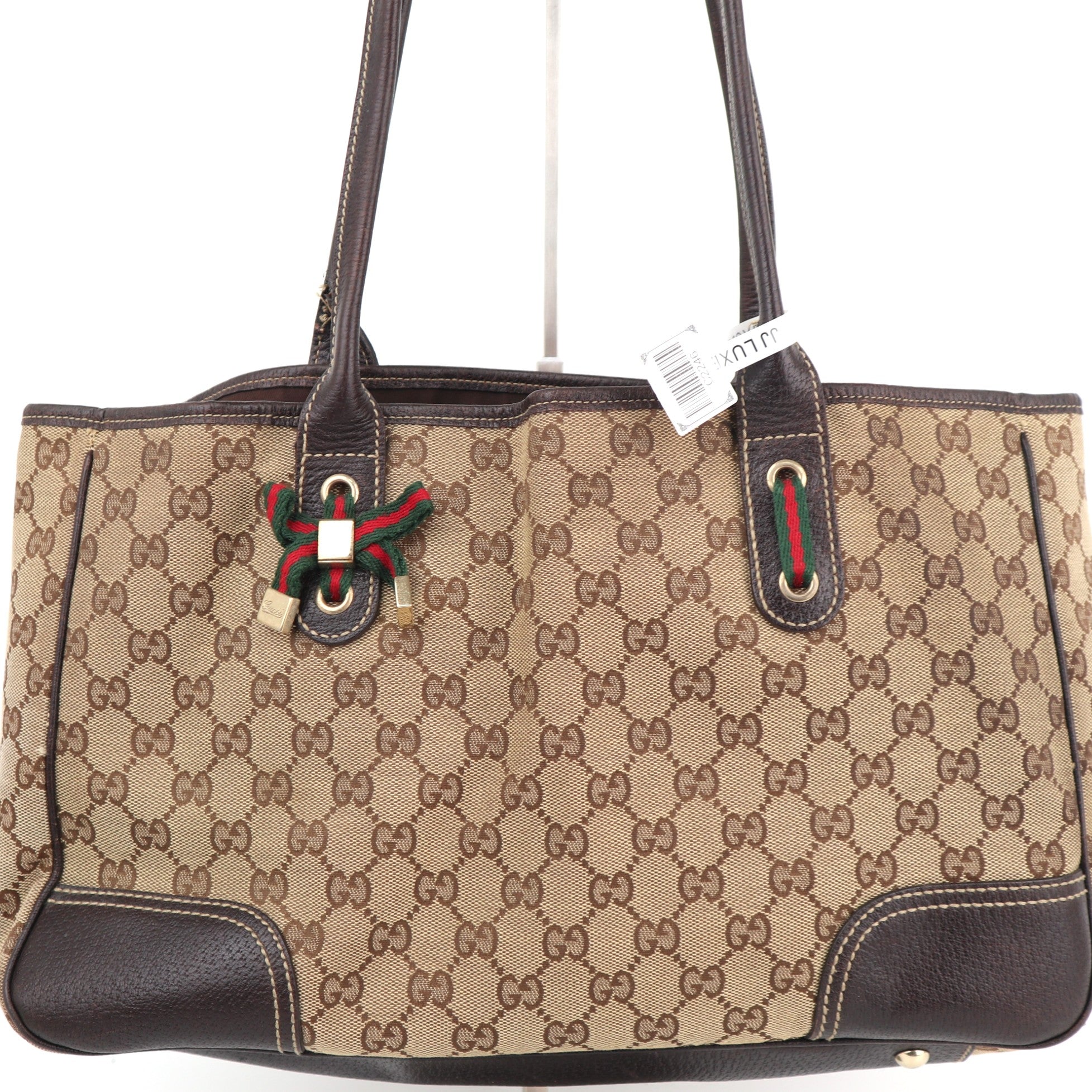 C2246 Gucci Tote Bag GG Canvas Princy | Pre-Owned Very Good Brown Canvas And Leather Trim