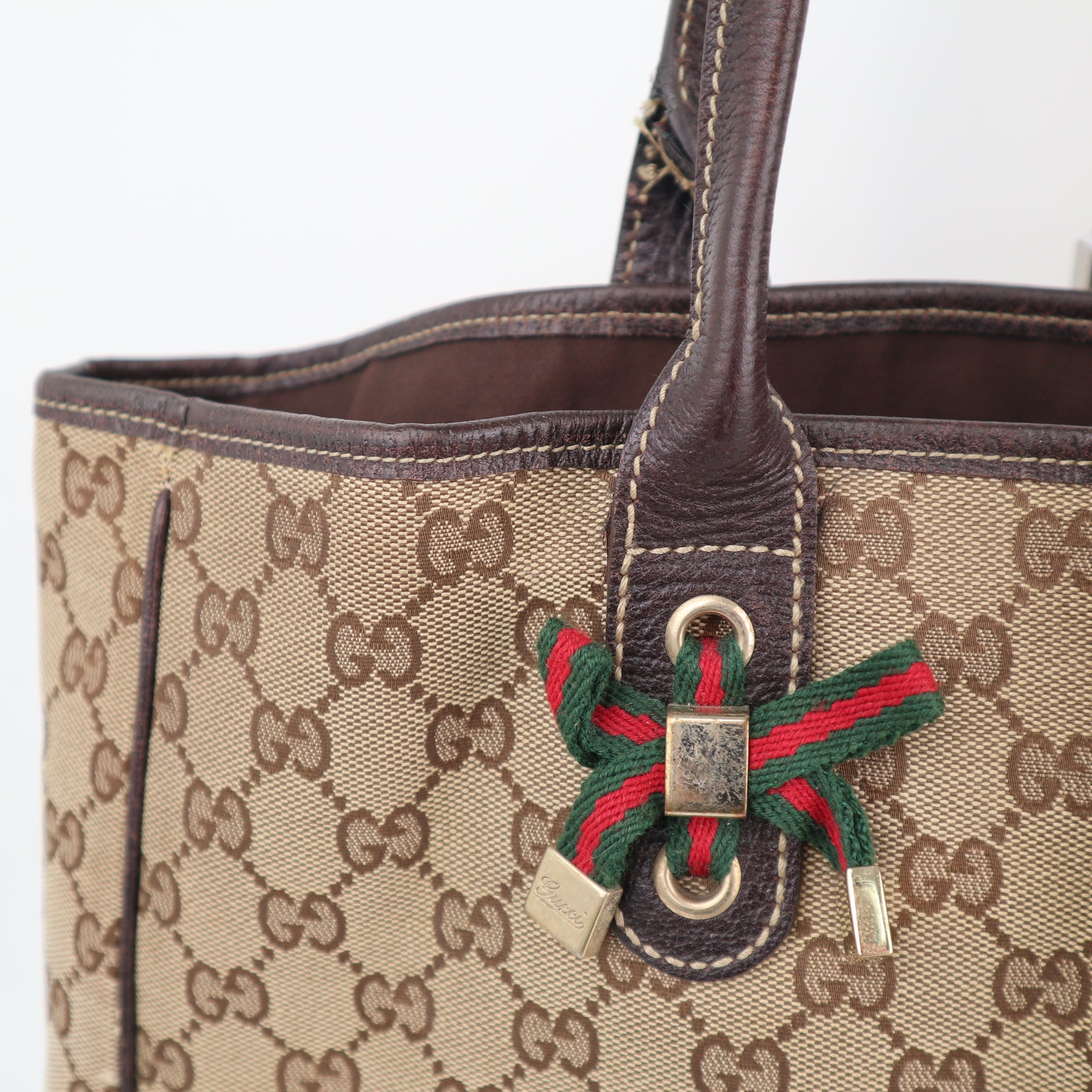 C2246 Gucci Tote Bag GG Canvas Princy | Pre-Owned Very Good Brown Canvas And Leather Trim