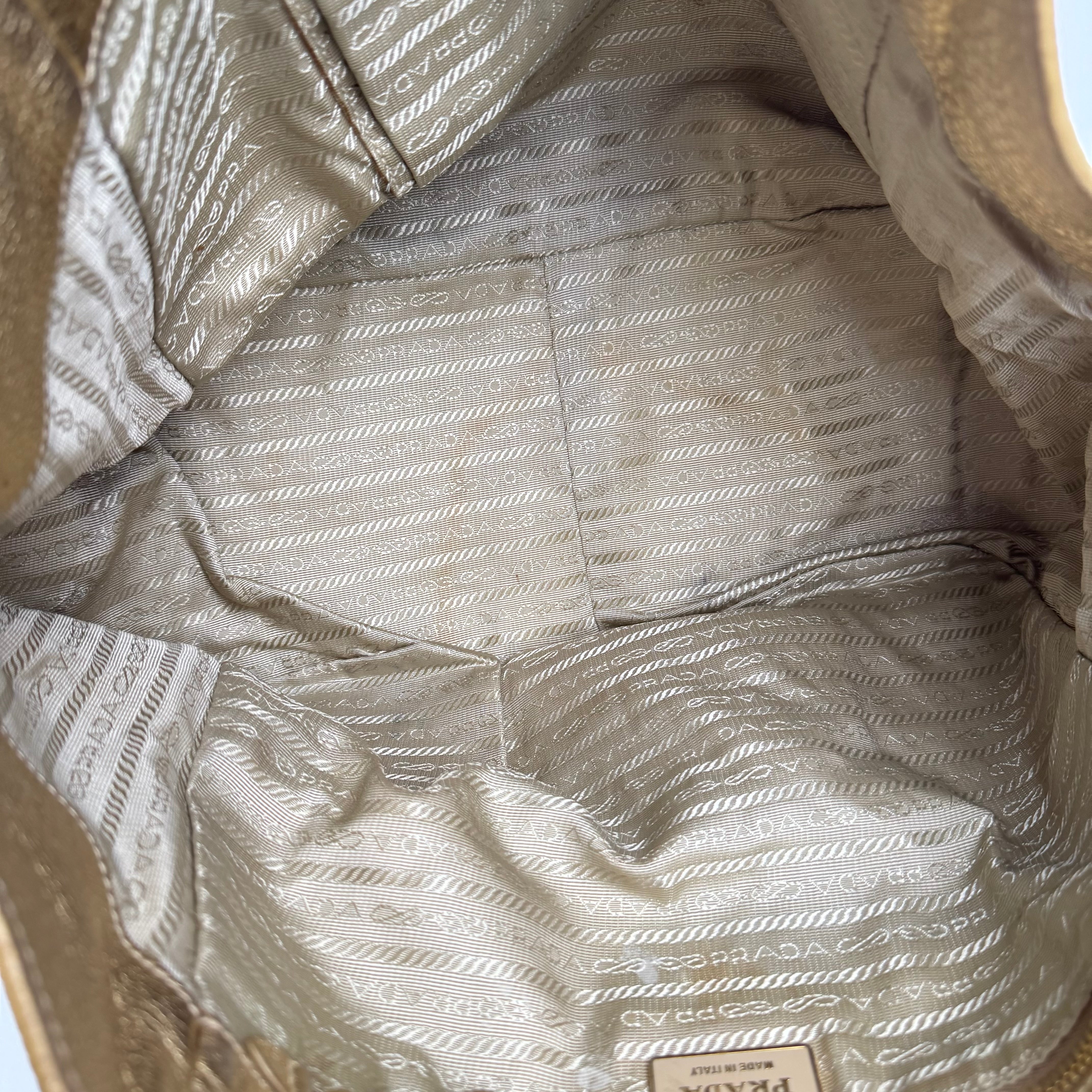 J0968 Prada Gold Vitello Daino Leather Shoulder Bag Golden- Pre Owned