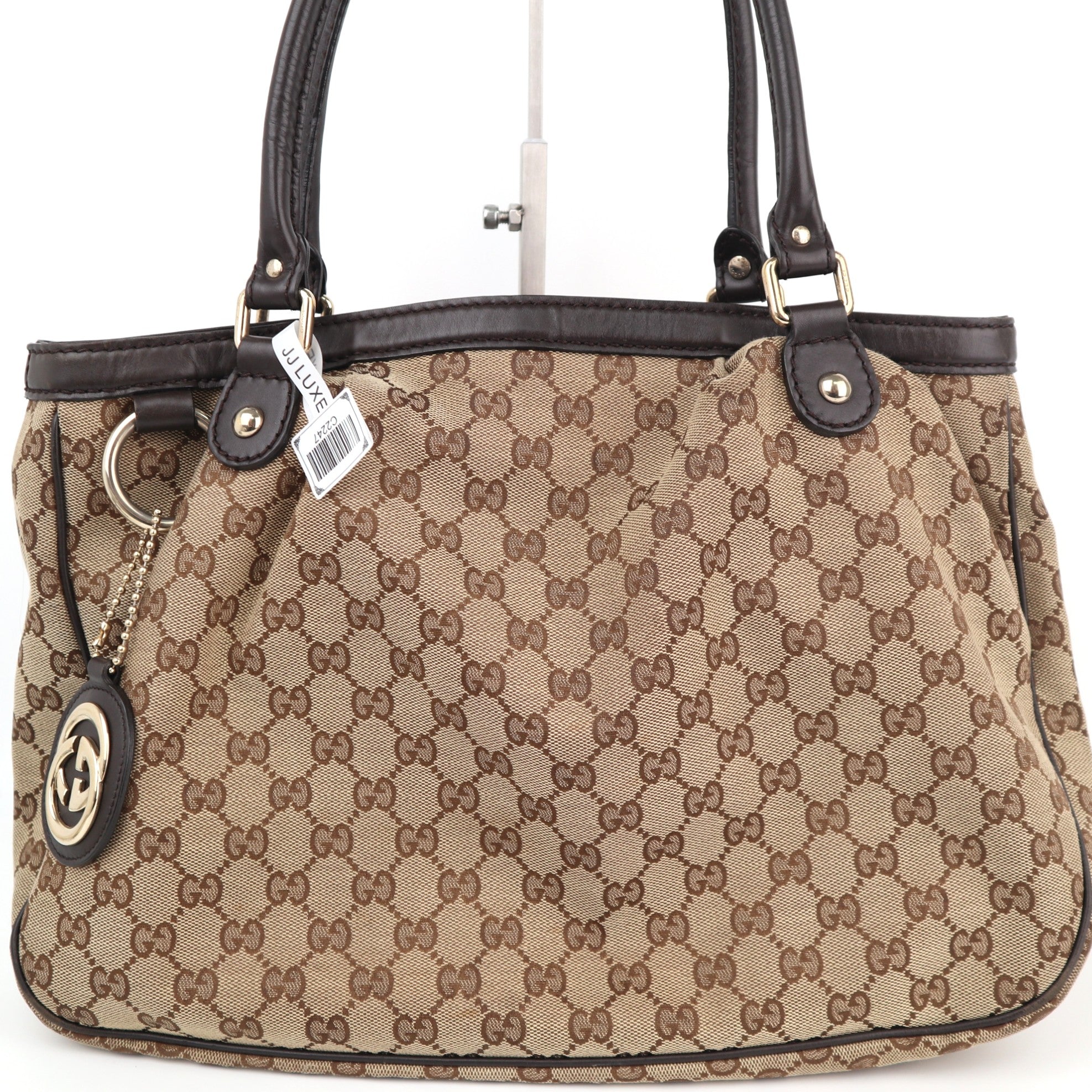 C2247 Gucci Shoulder Bag GG Canvas Sukey | Pre-Owned Very Good Brown Canvas And Leather Trim
