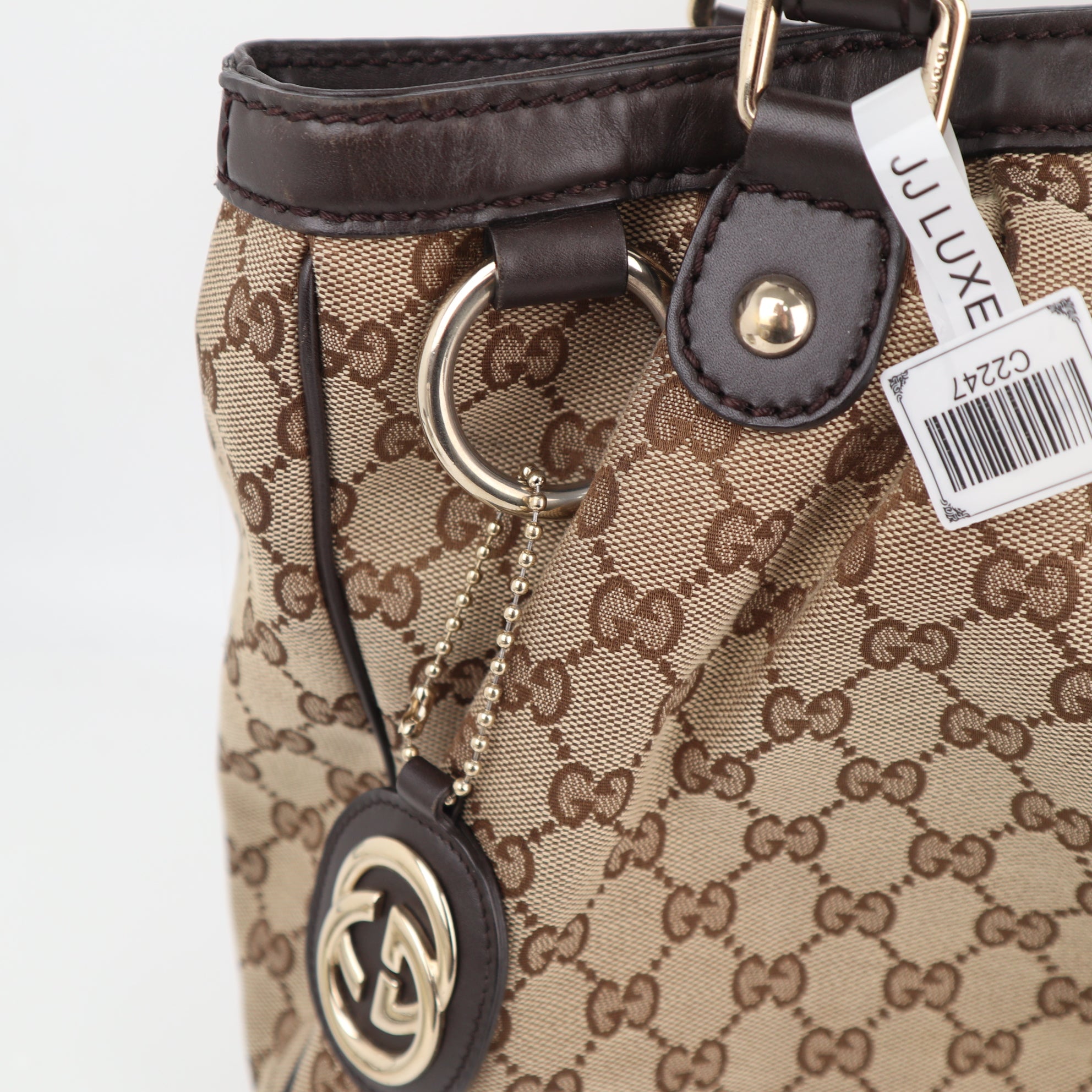 C2247 Gucci Shoulder Bag GG Canvas Sukey | Pre-Owned Very Good Brown Canvas And Leather Trim