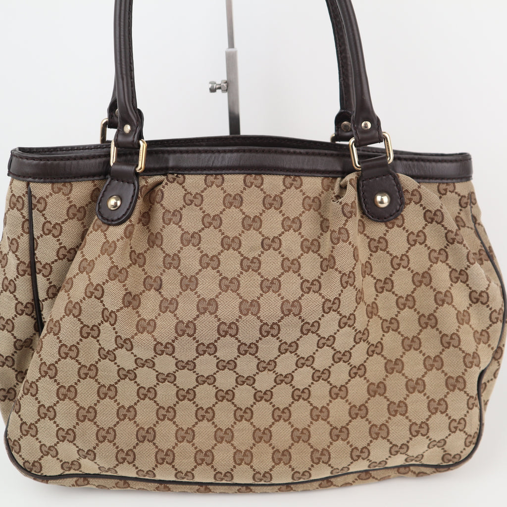 C2247 Gucci Shoulder Bag GG Canvas Sukey | Pre-Owned Very Good Brown Canvas And Leather Trim