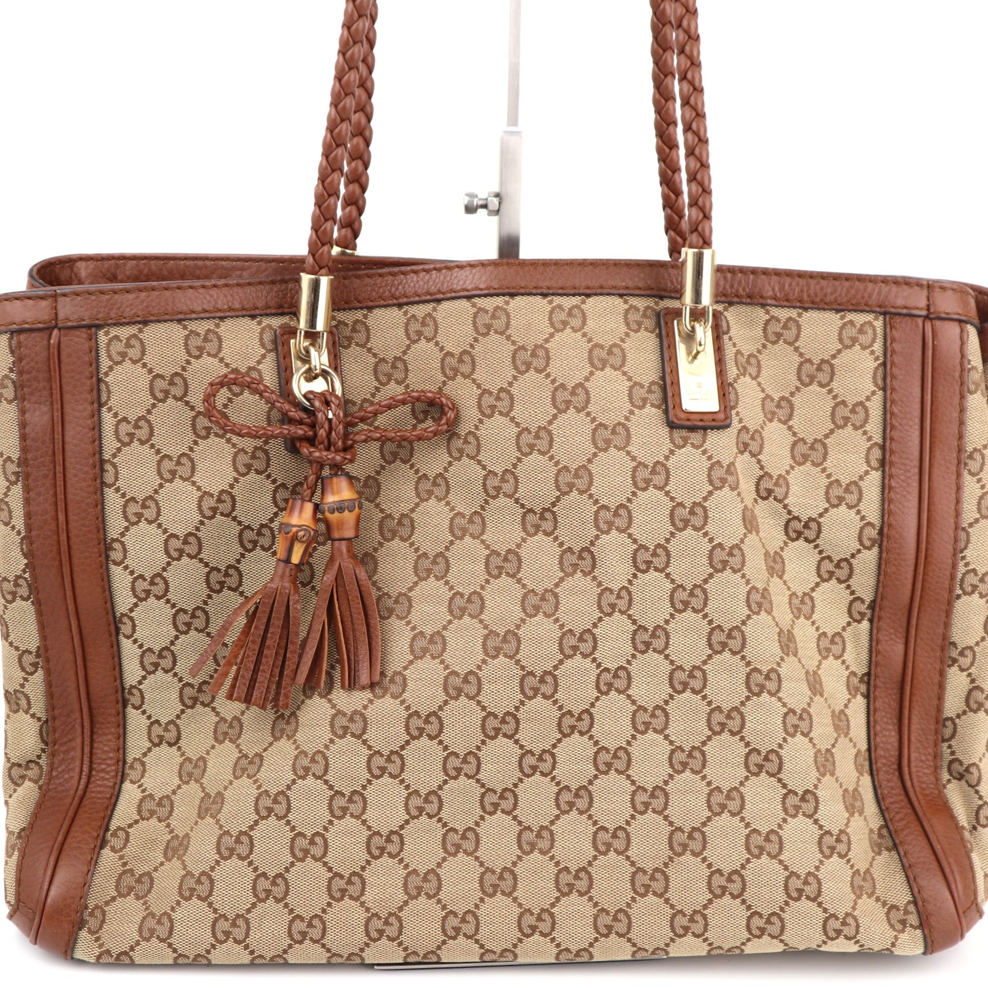 C2249# Gucci Tote Bag GG Canvas Bella | Pre-Owned Very Good Beige and Brown Canvas And Leather Trim
