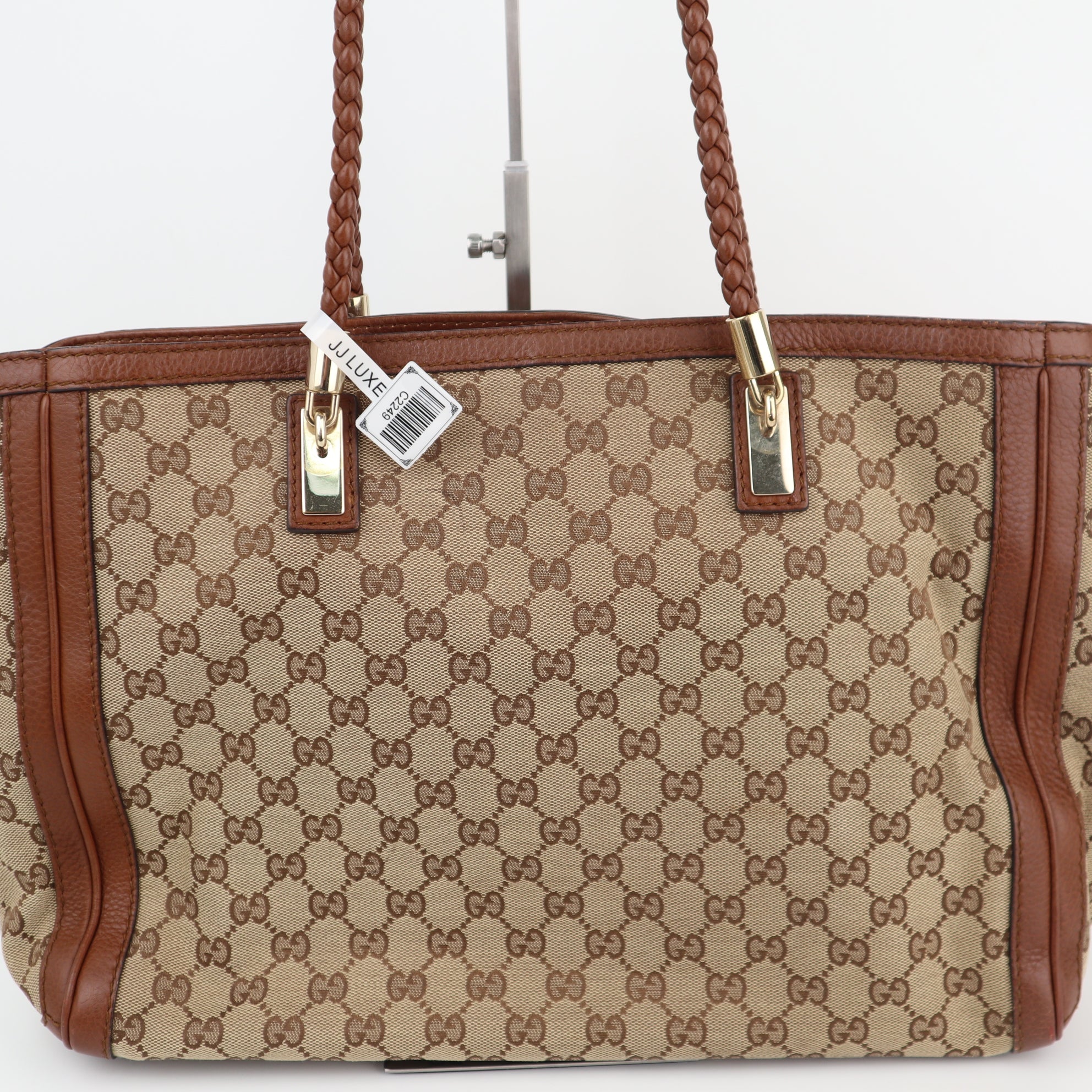 C2249# Gucci Tote Bag GG Canvas Bella | Pre-Owned Very Good Beige and Brown Canvas And Leather Trim