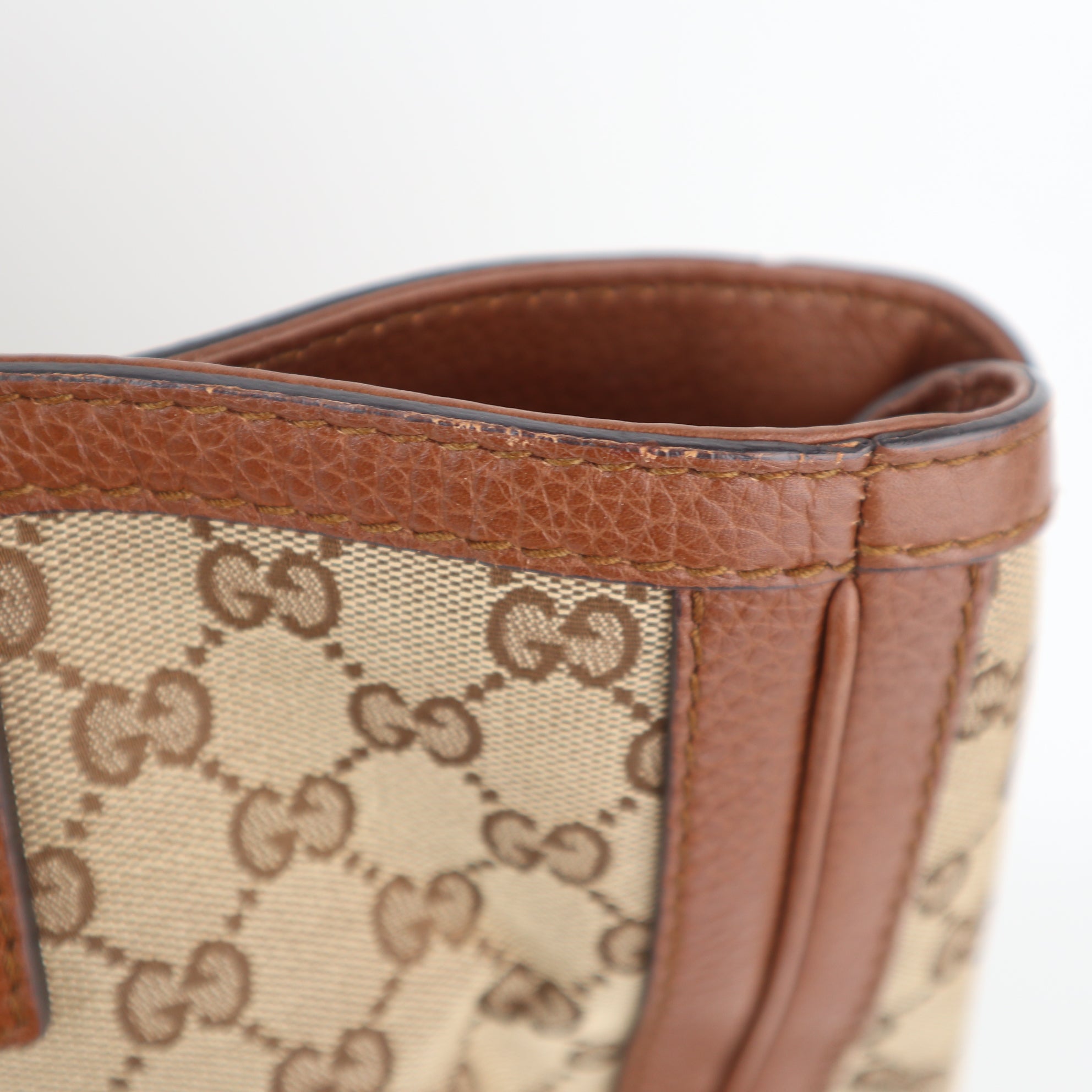 C2249# Gucci Tote Bag GG Canvas Bella | Pre-Owned Very Good Beige and Brown Canvas And Leather Trim