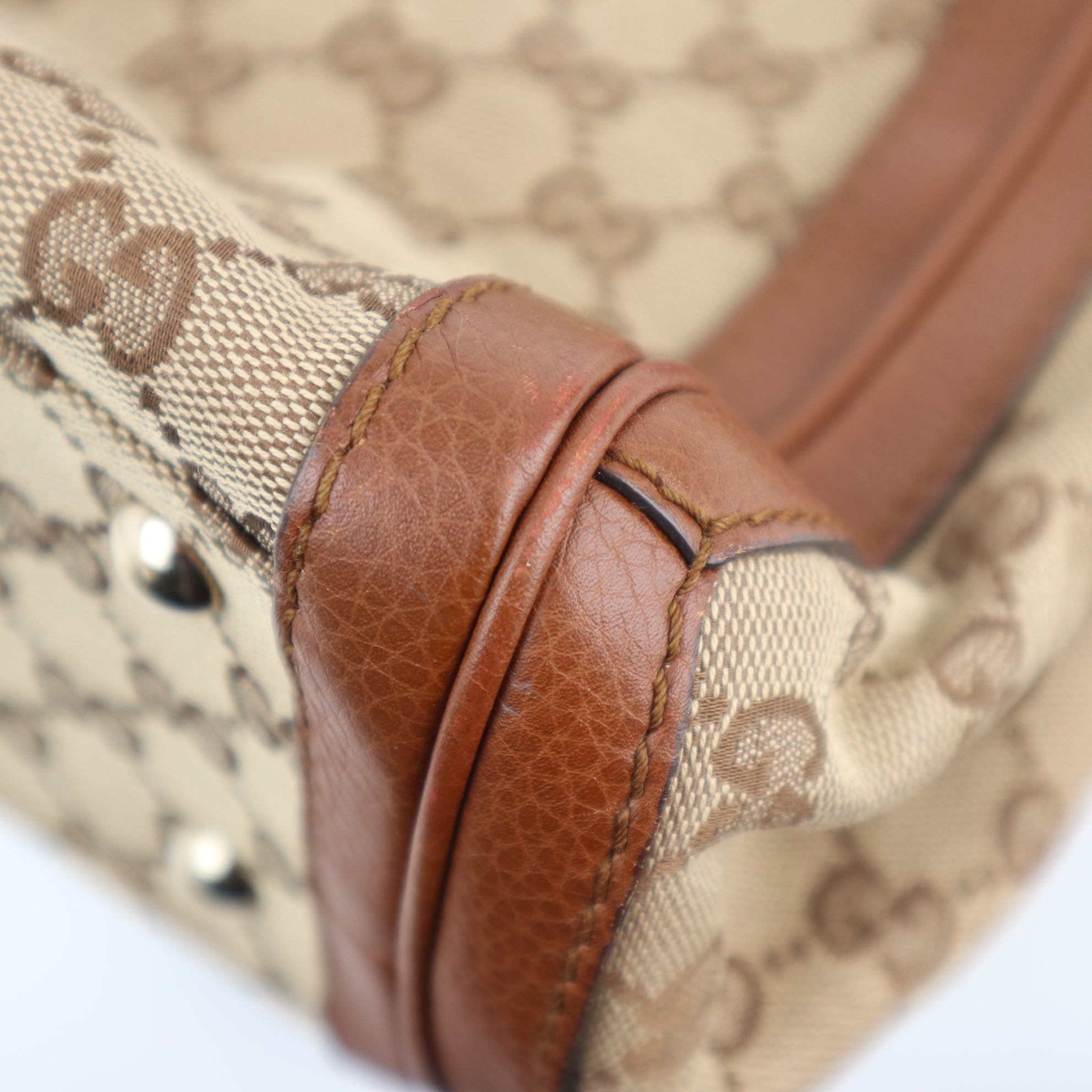 C2249# Gucci Tote Bag GG Canvas Bella | Pre-Owned Very Good Beige and Brown Canvas And Leather Trim