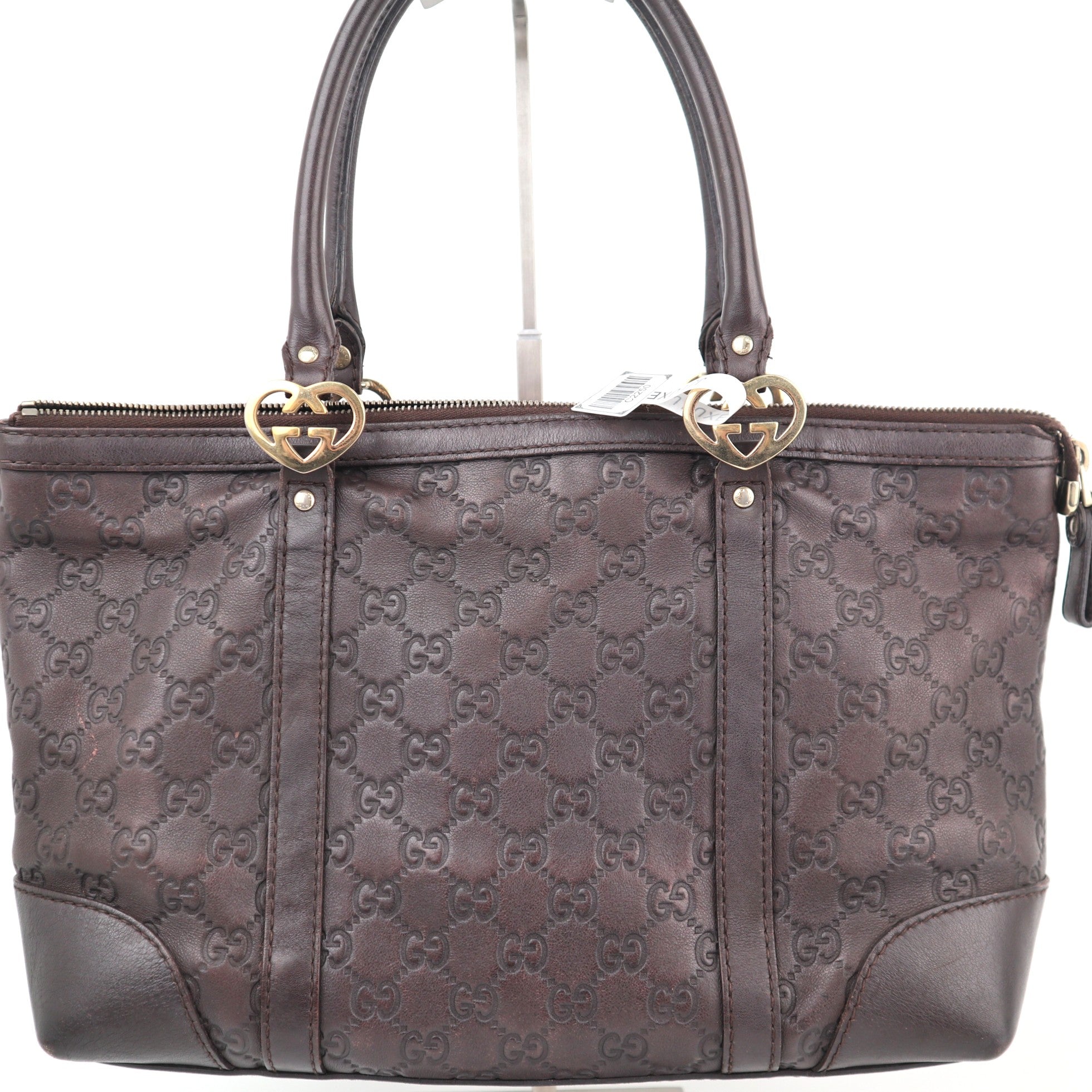 C2250 Gucci Tote Bag Guccissima Lovely Heart Interlocking G | Pre-Owned Very Good Brown Guccissima Leather