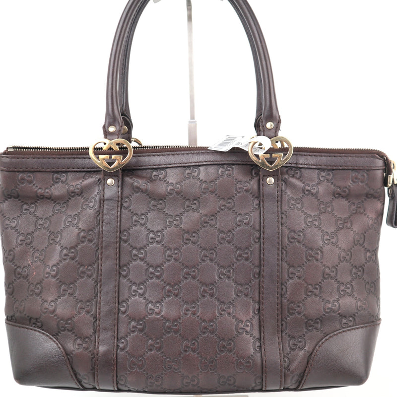 C2250# Gucci Tote Bag Guccissima Lovely Heart Interlocking G | Pre-Owned Very Good Brown Guccissima Leather