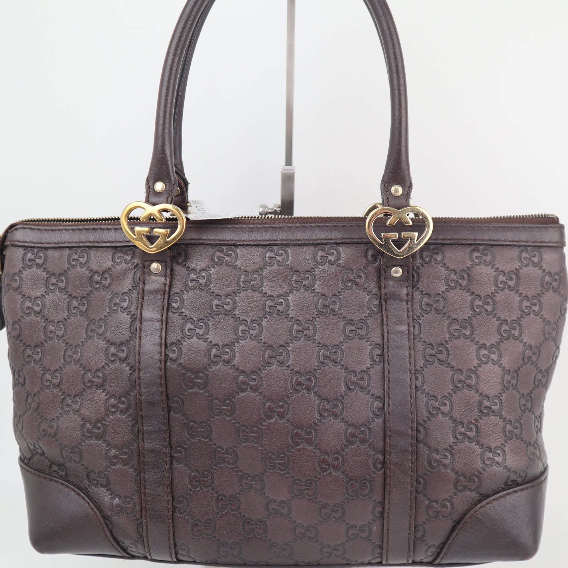 C2250 Gucci Tote Bag Guccissima Lovely Heart Interlocking G | Pre-Owned Very Good Brown Guccissima Leather