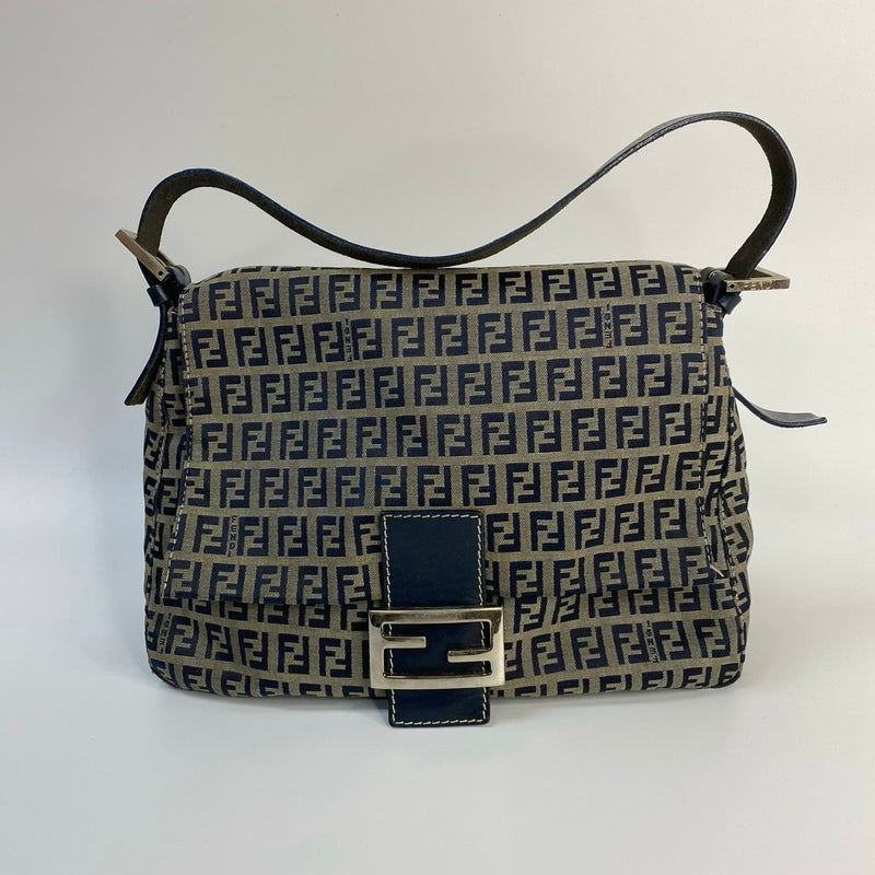 J2941 Fendi Shoulder Bag Nave BlueZucca Cancas Mamma Baguette handbag | Pre-Owned Blue Canvas FF Monogram