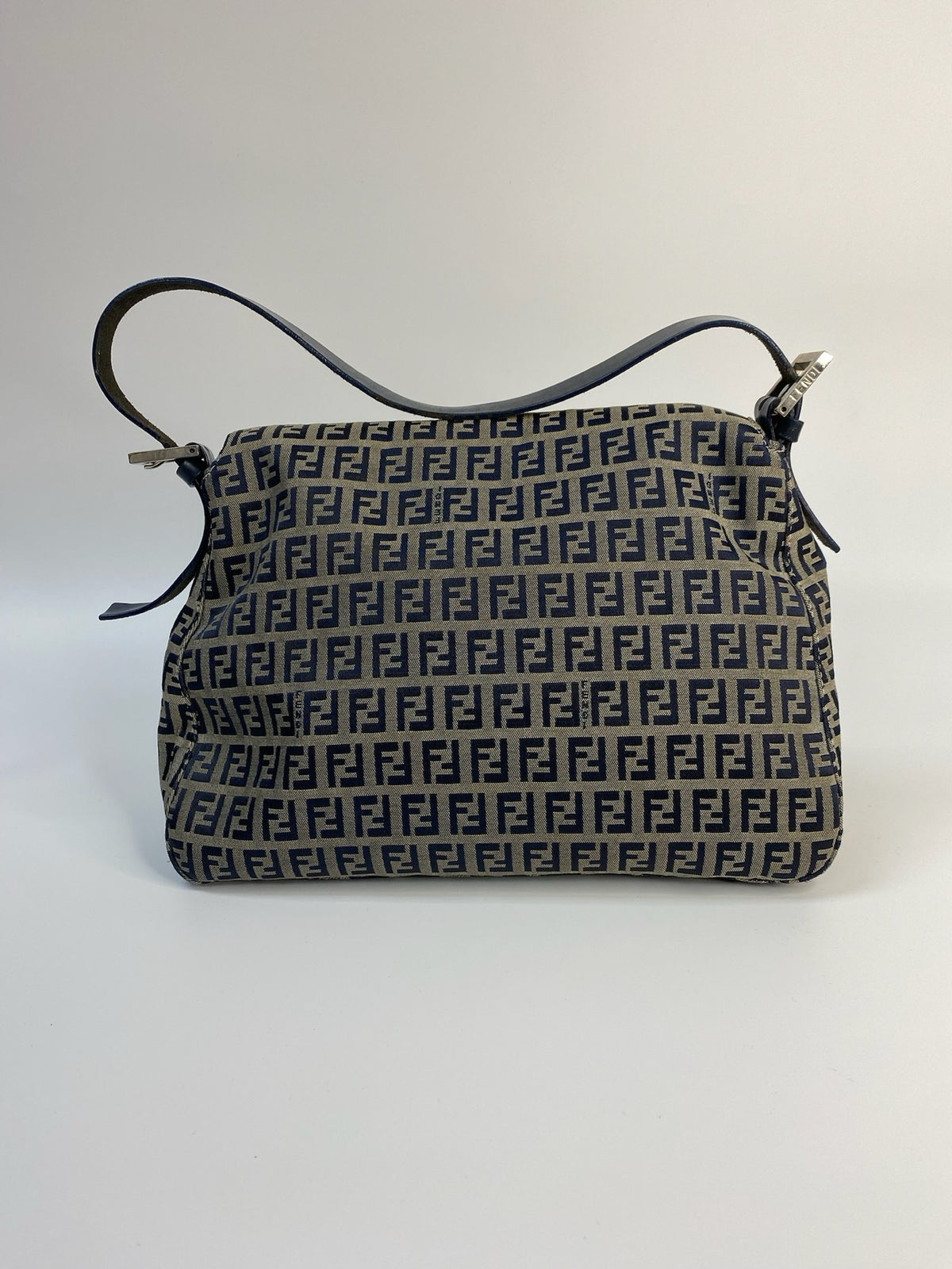 J2941 Fendi Shoulder Bag Nave BlueZucca Cancas Mamma Baguette handbag | Pre-Owned Blue Canvas FF Monogram