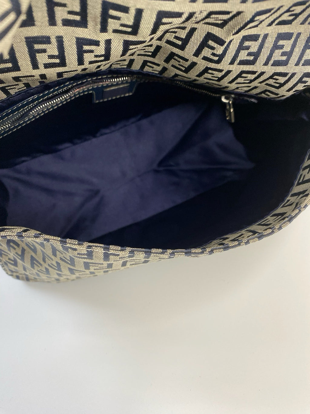 J2941 Fendi Shoulder Bag Nave BlueZucca Cancas Mamma Baguette handbag | Pre-Owned Blue Canvas FF Monogram