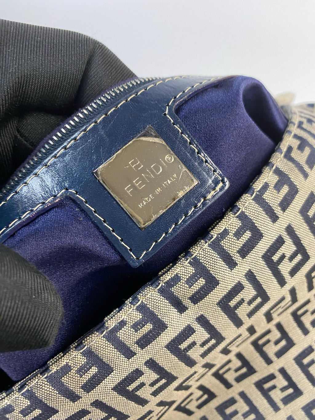 J2941 Fendi Shoulder Bag Nave BlueZucca Cancas Mamma Baguette handbag | Pre-Owned Blue Canvas FF Monogram